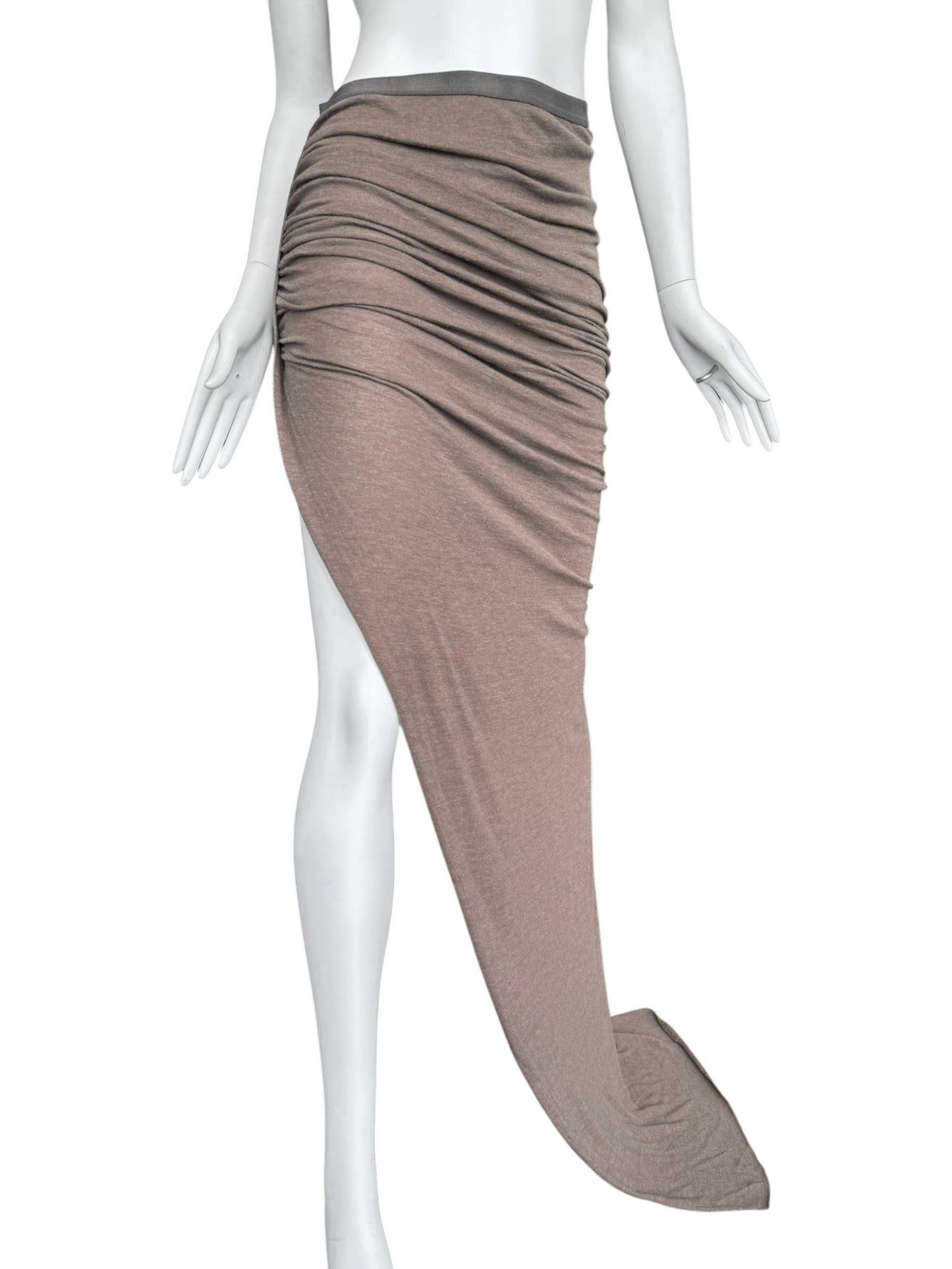 RICK OWENS FW2024 ‘PORTERVILLE’ BROWN ASYMMETRICAL DRAPED MAXI SKIRT