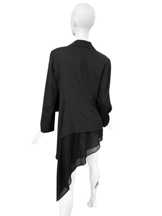 YOHJI YAMAMOTO +NOIR SS2009 BLACK WOOL & SILK ASYMMETRICAL BLAZER