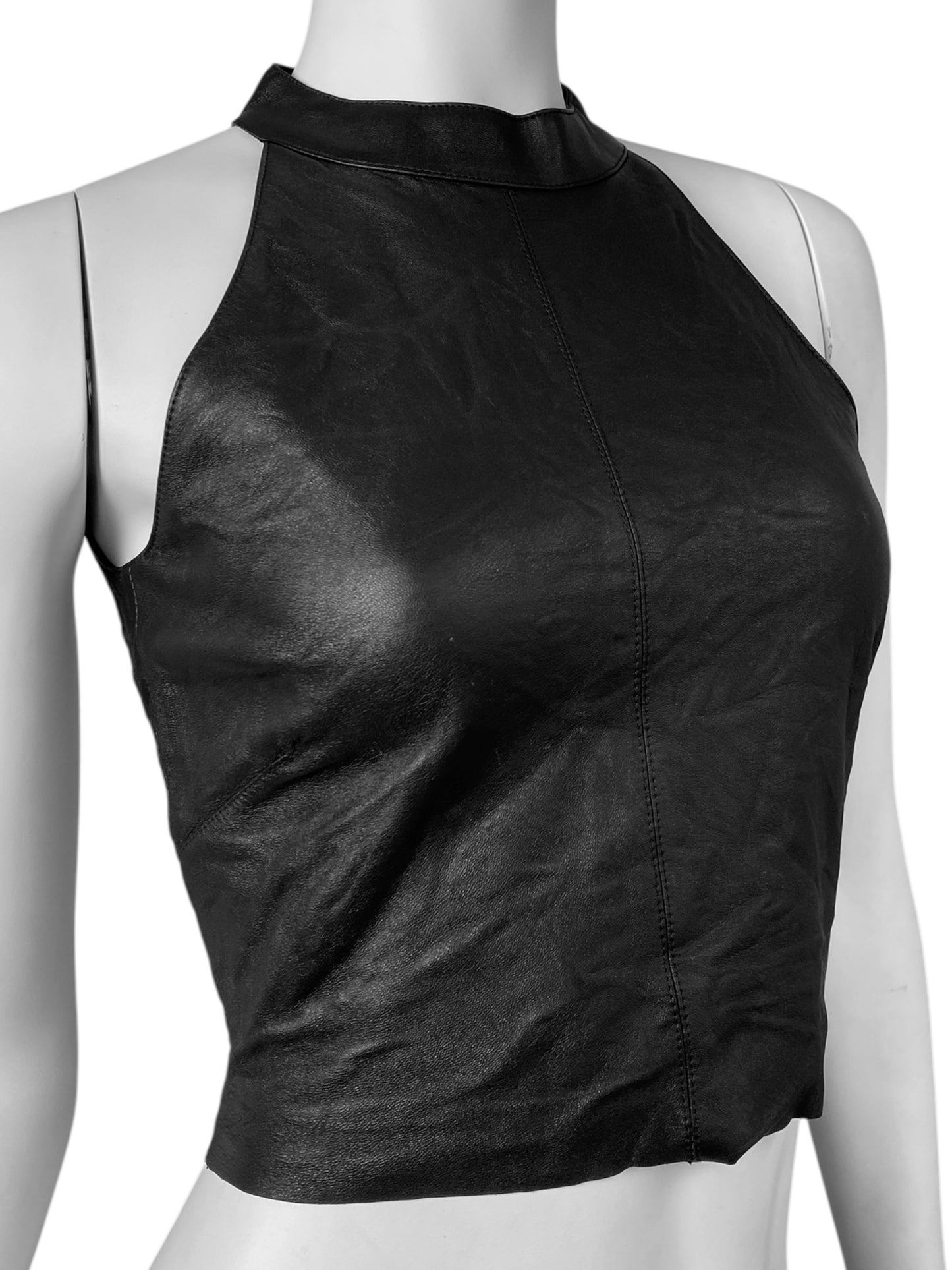 SAINT LAURENT FW2015 BY HEDI SLIMANE BLACK LEATHER OPEN BACK TANK TOP