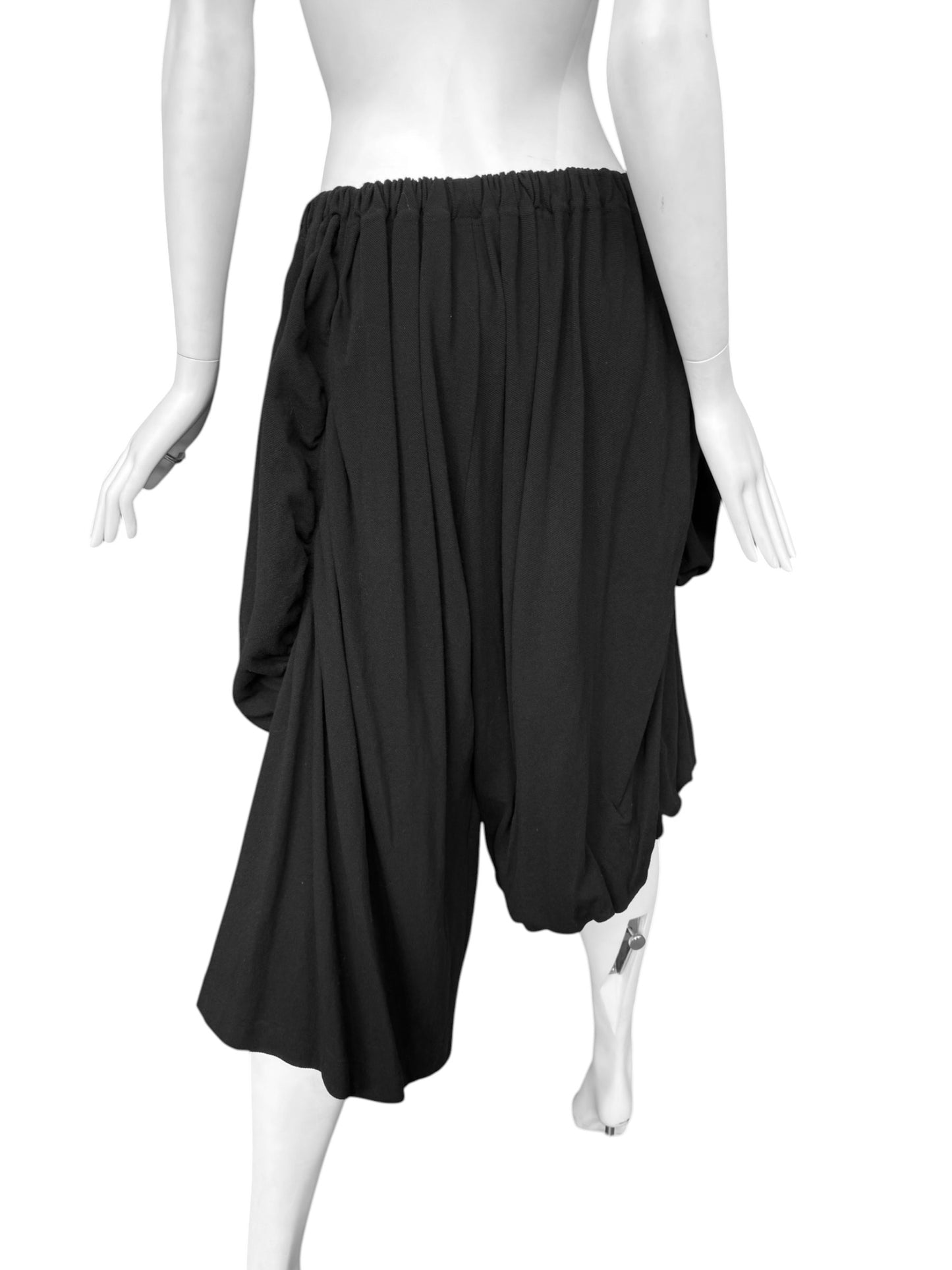 Y’S YOHJI YAMAMOTO 2010s BLACK ASYMMETRICAL DRAPED SHORTS