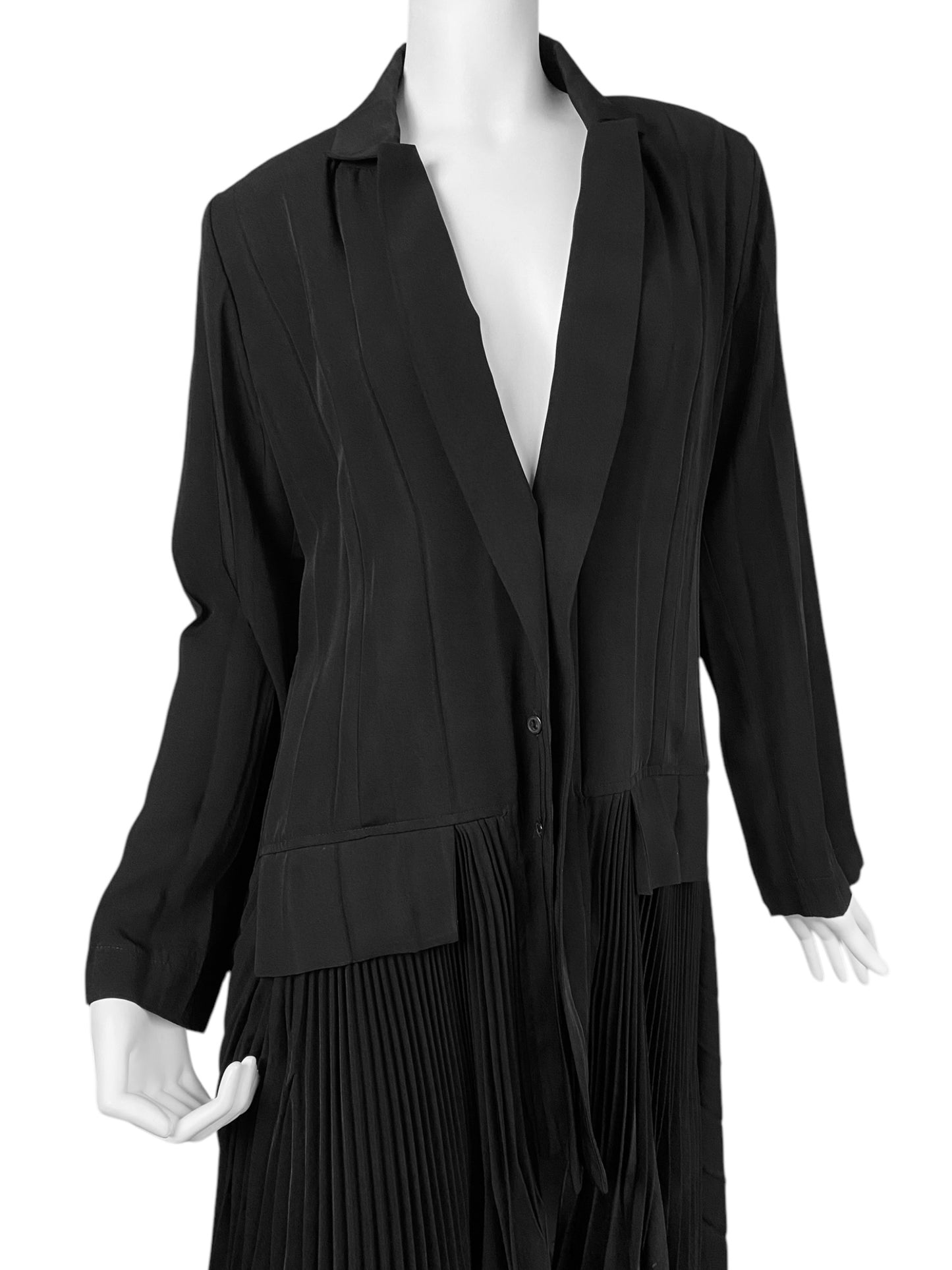 LEIKO 2000s BLACK PLEATED MAXI COAT