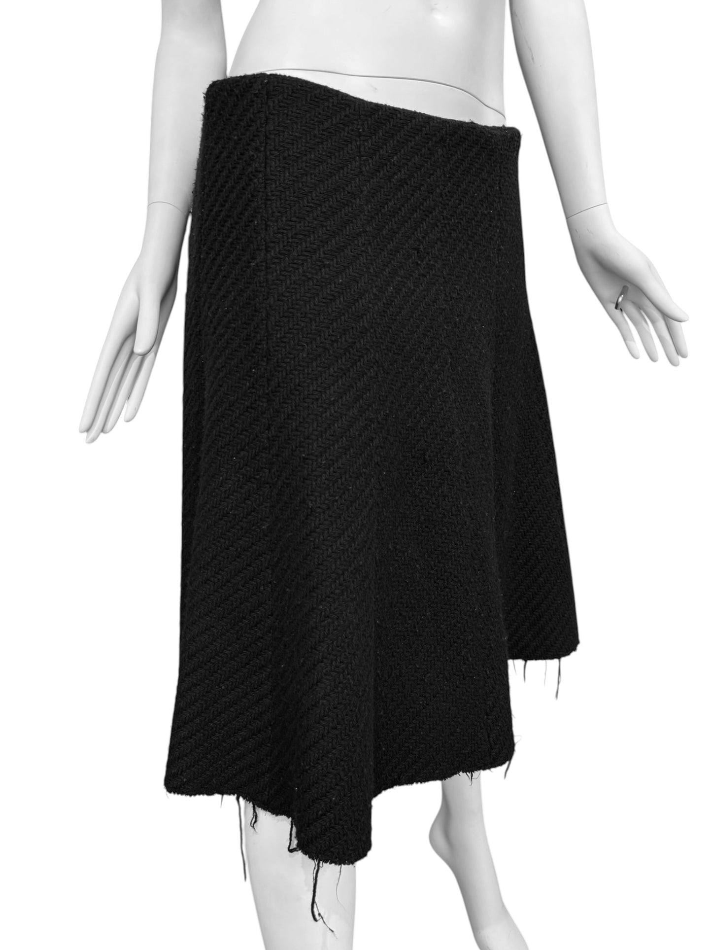 A.F. VANDEVORST 2000s BLACK KNIT RAW MIDI SKIRT