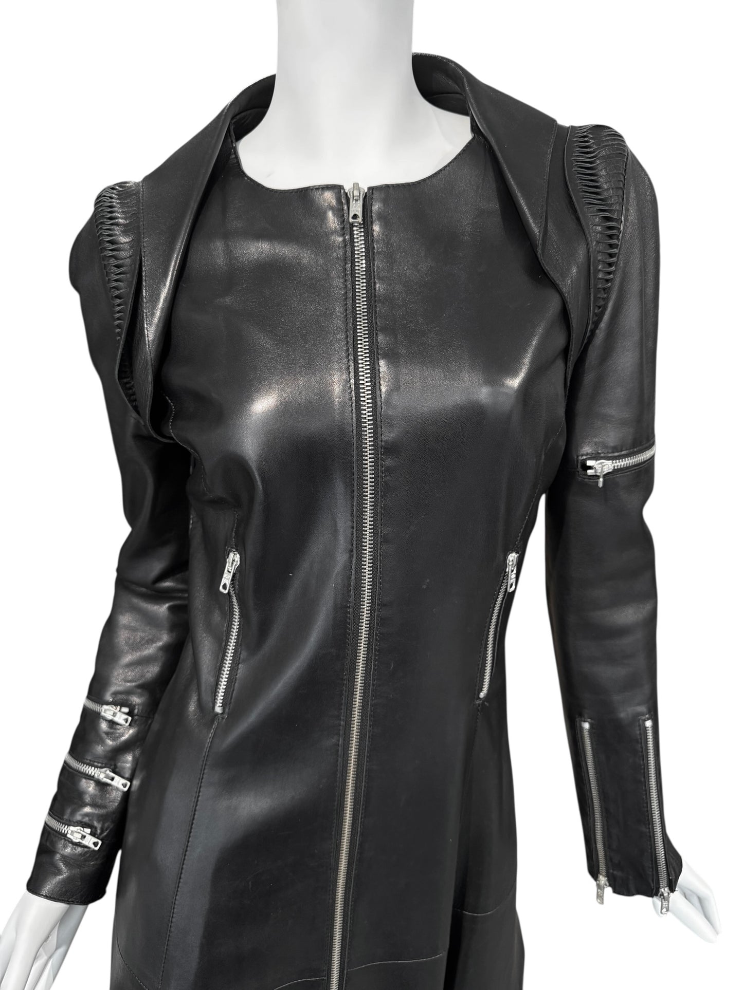 JITROIS 2000s BLACK LEATHER MULTI-ZIP COAT