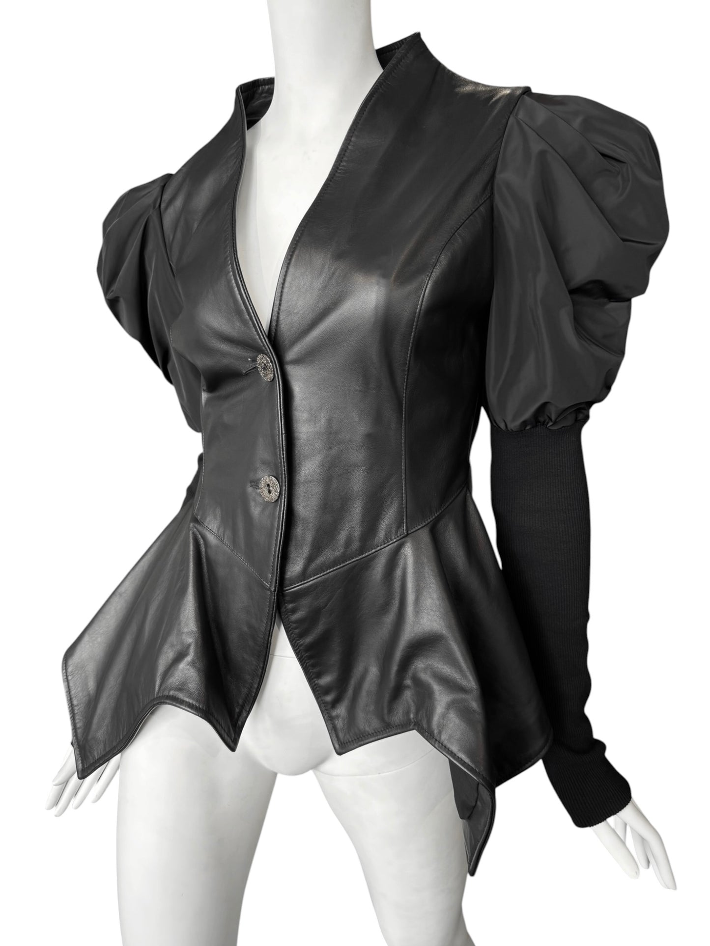 LA HAINE INSIDE US 2020s BLACK LEATHER PUFFY SLEEVES JACKET