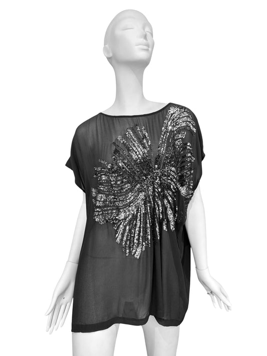 PEACHOO + KREJBERG 2010s BLACK SILK EMBELLISHED TANK TOP
