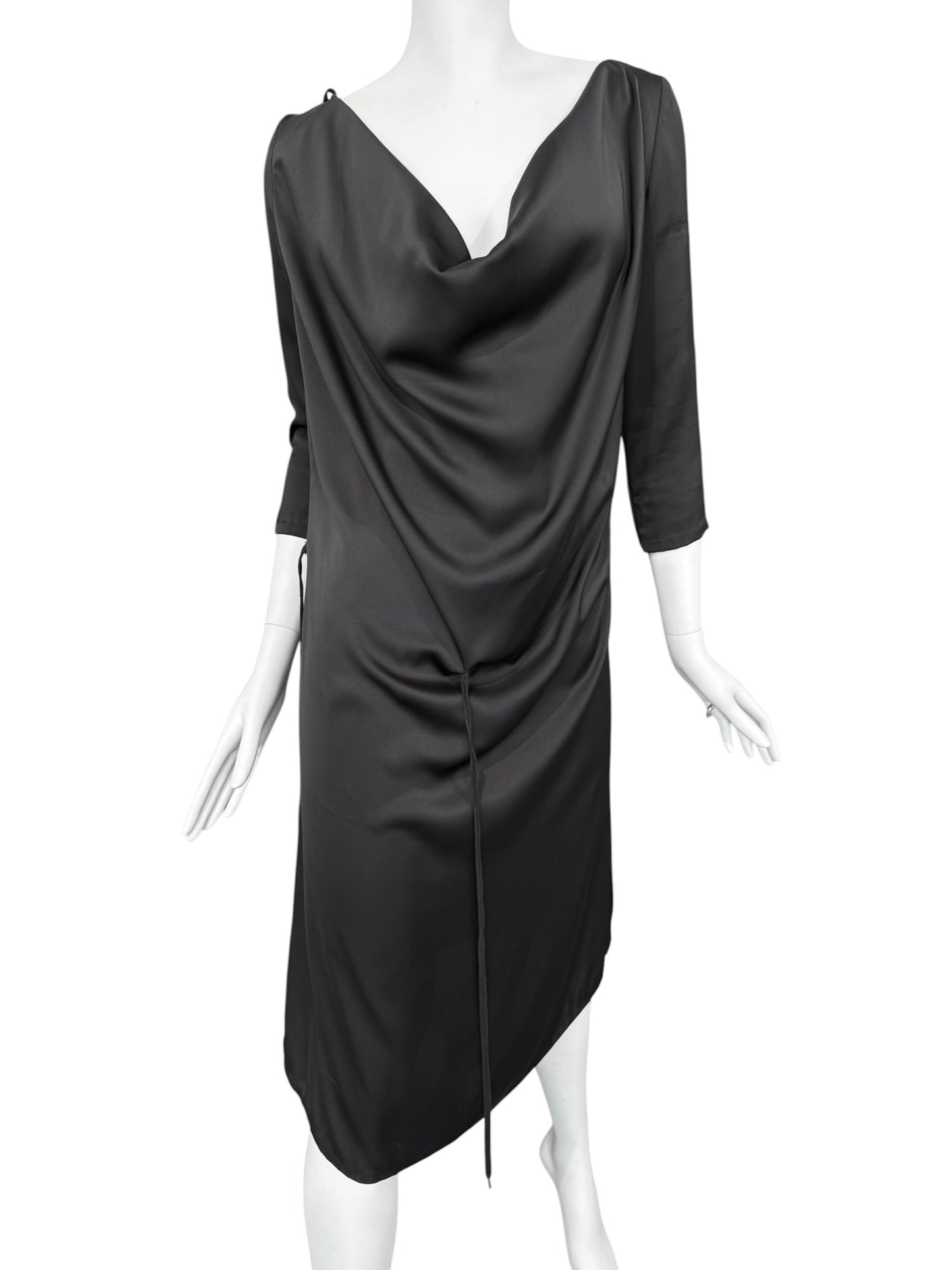 A.F. VANDEVORST RESORT 2010 BLACK SILK WRAP MIDI DRESS