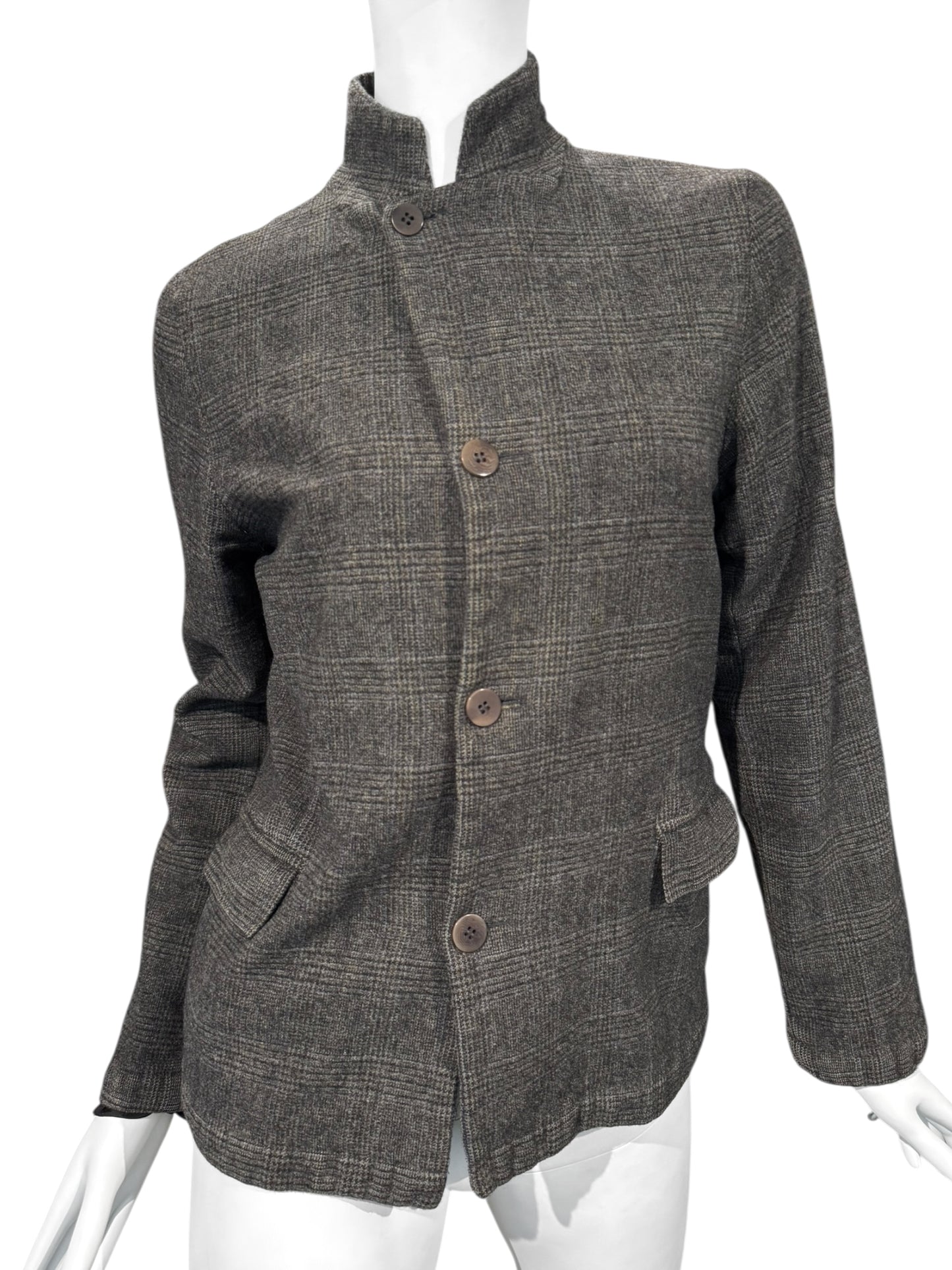 SHIRIN GUILD 1990s BROWN WOOL PRINCE OF WALES JACKET