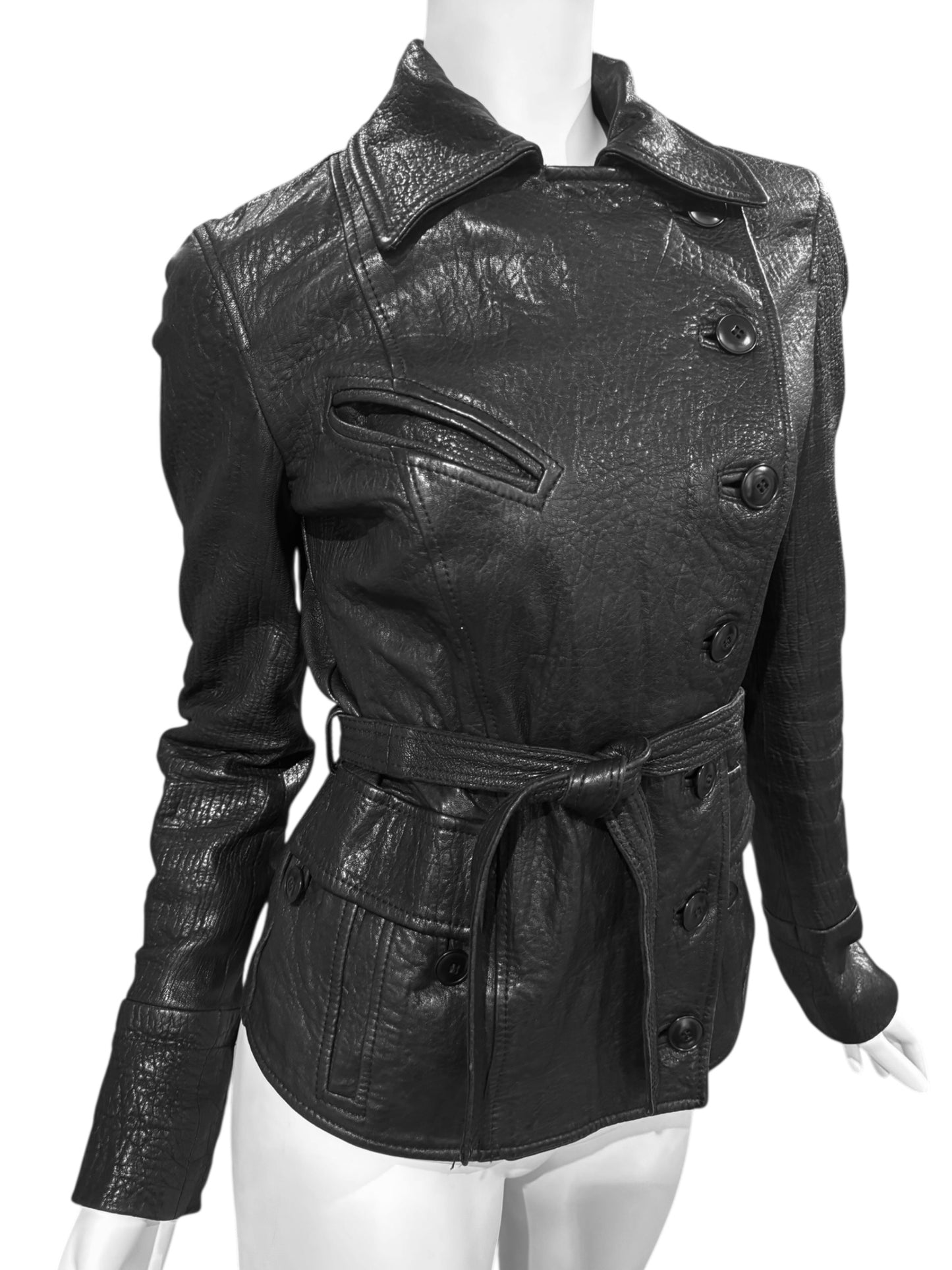 PLEIN SUD 2000s BLACK LEATHER ASYMMETRICAL JACKET