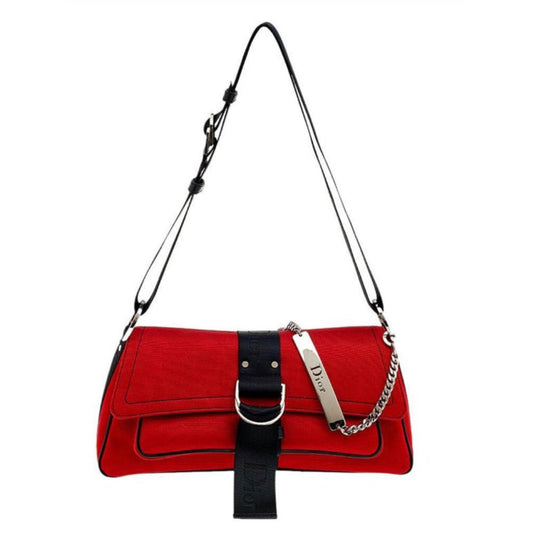 DIOR FW2003 BY GALLIANO RED SATIN HARDCORE SHOULDER BAG