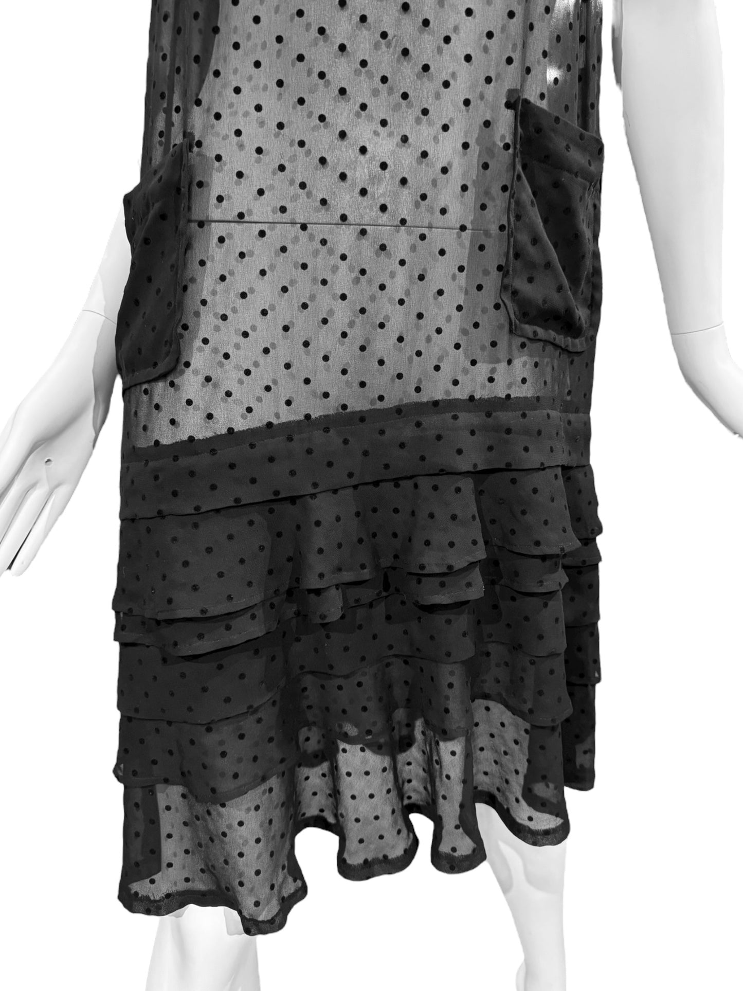 COMME DES GARÇONS TRICOT 2000s BLACK SHEER POLKA DOT RUFFLES HEM MIDI DRESS