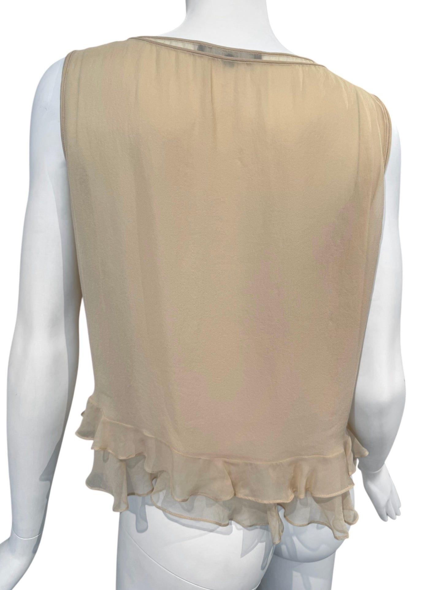 GUCCI SS1999 BY TOM FORD BEIGE SILK RUFFLES HEM TANK TOP