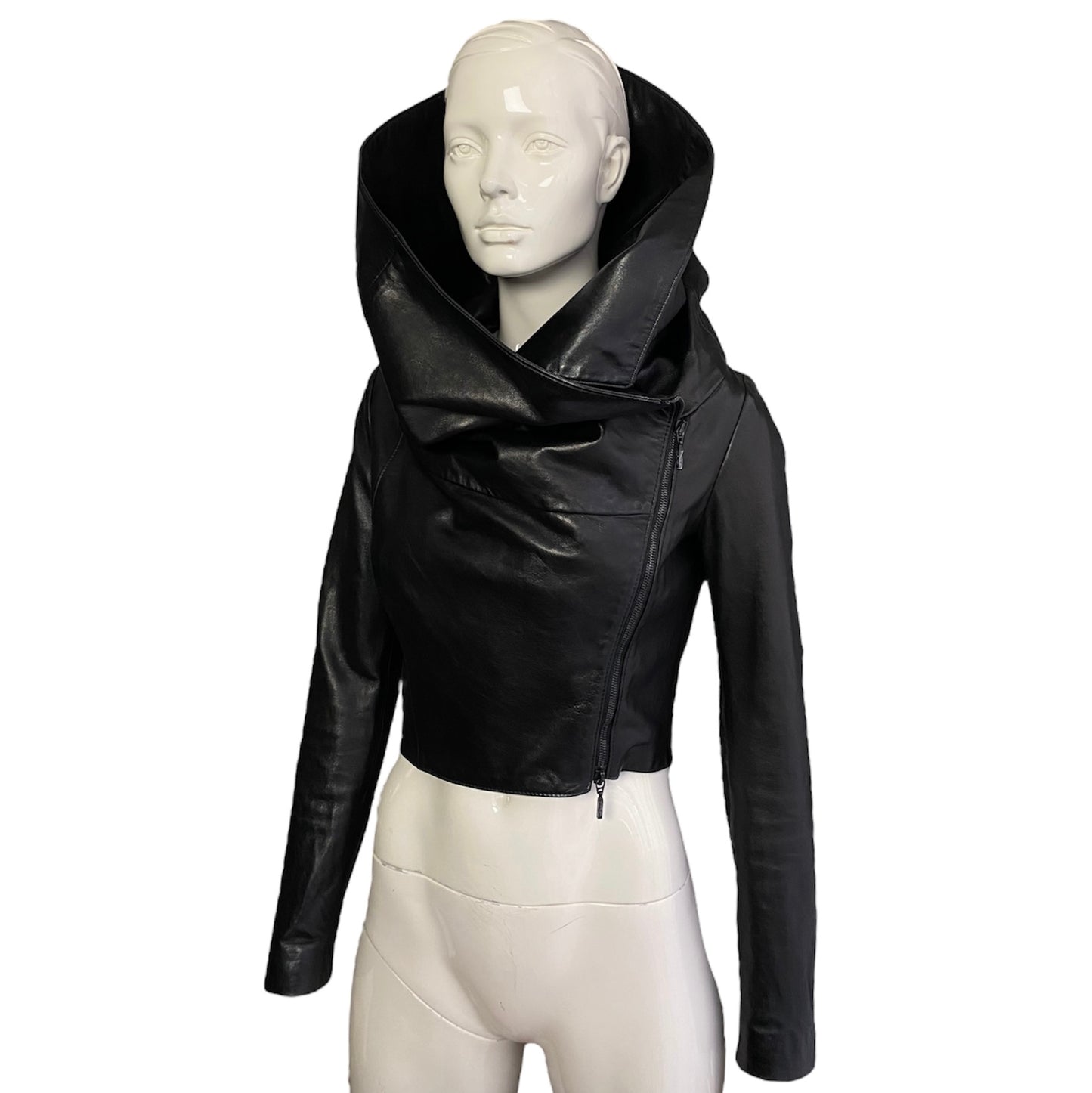 PLEIN SUD PRE-SS2014 BLACK LEATHER HOODED JACKET