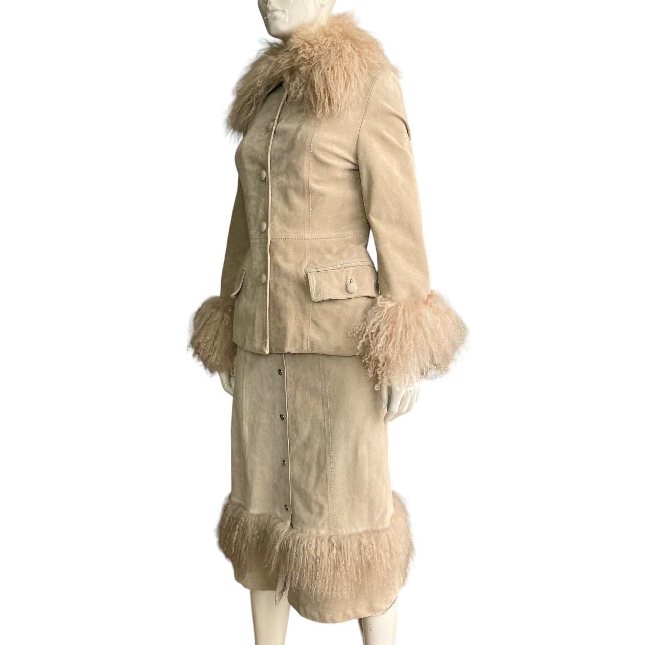 MONNALISA 2000s BEIGE LEATHER AND MONGOLIAN LAMB FUR 2P. SET