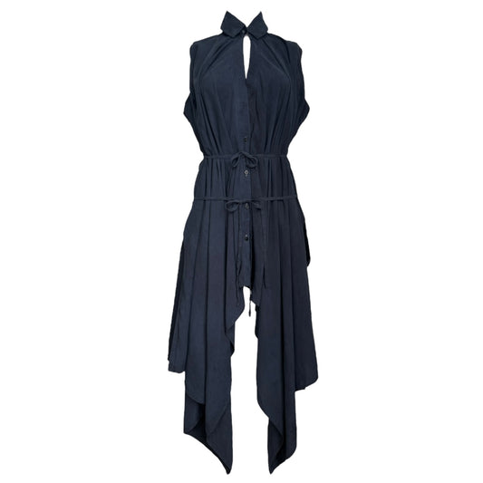 MARC LE BIHAN SS2021 NAVY BLUE SILK SLEEVELESS SHIRT