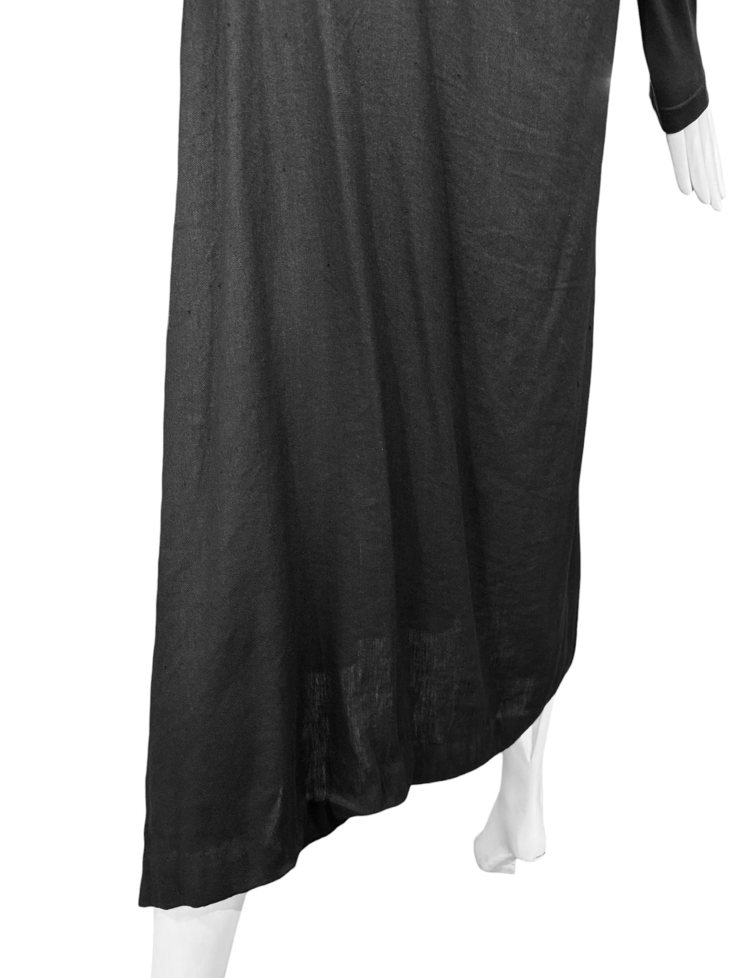 YOHJI YAMAMOTO SS2019 BLACK LINEN DOUBLE BREASTED CUT OUT MAXI DRESS