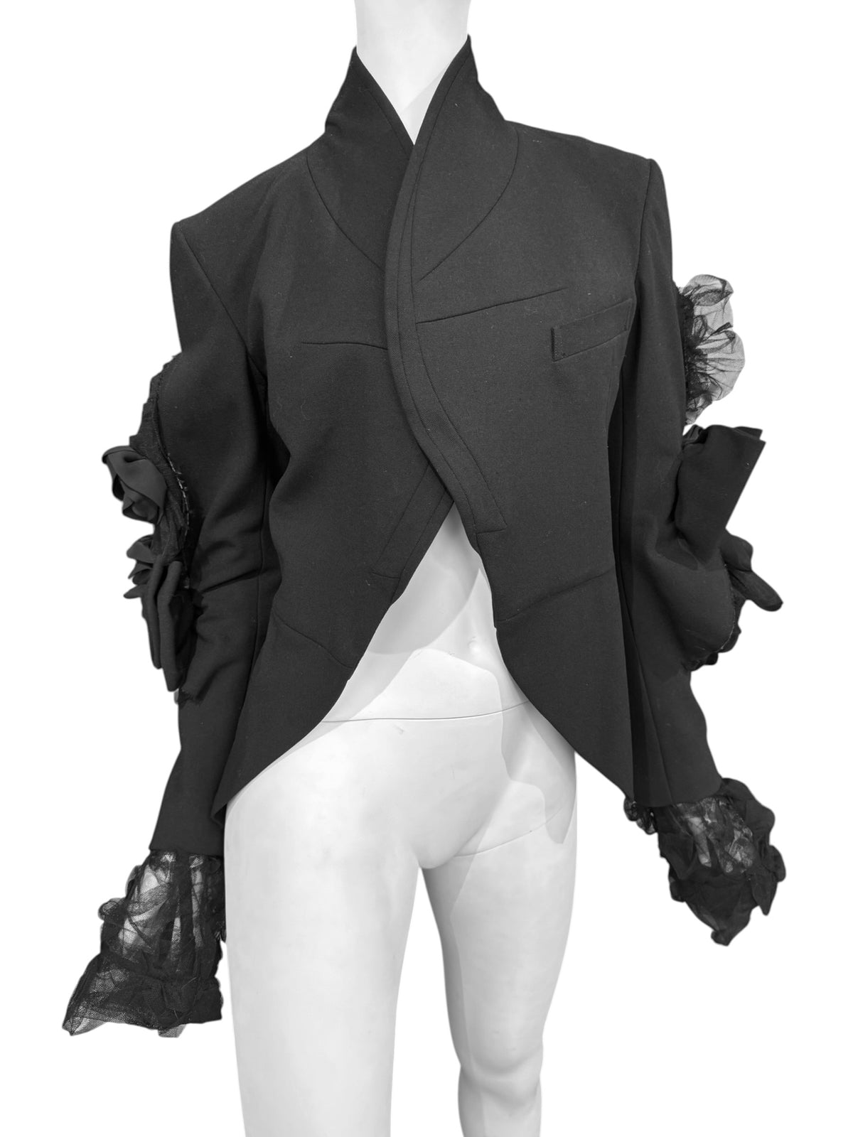 COMME DES GARÇONS FW2004 ‘DARK ROMANCE, WITCH’ BLACK WOOL TULLE & BOW INSERTS BLAZER