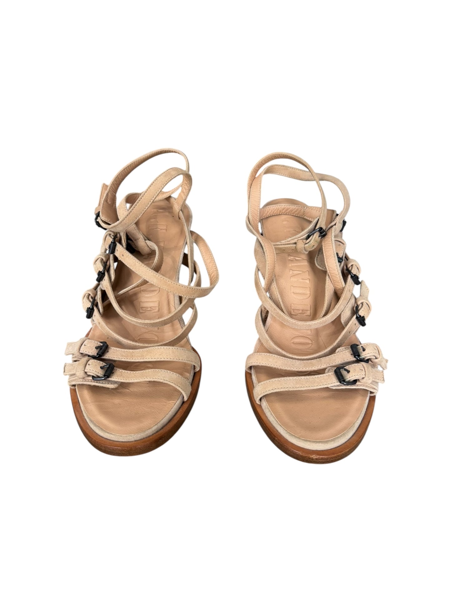 A.F. VANDEVORST 2010s BEIGE SUEDE LEATHER STRAPPY HEELS SANDALS