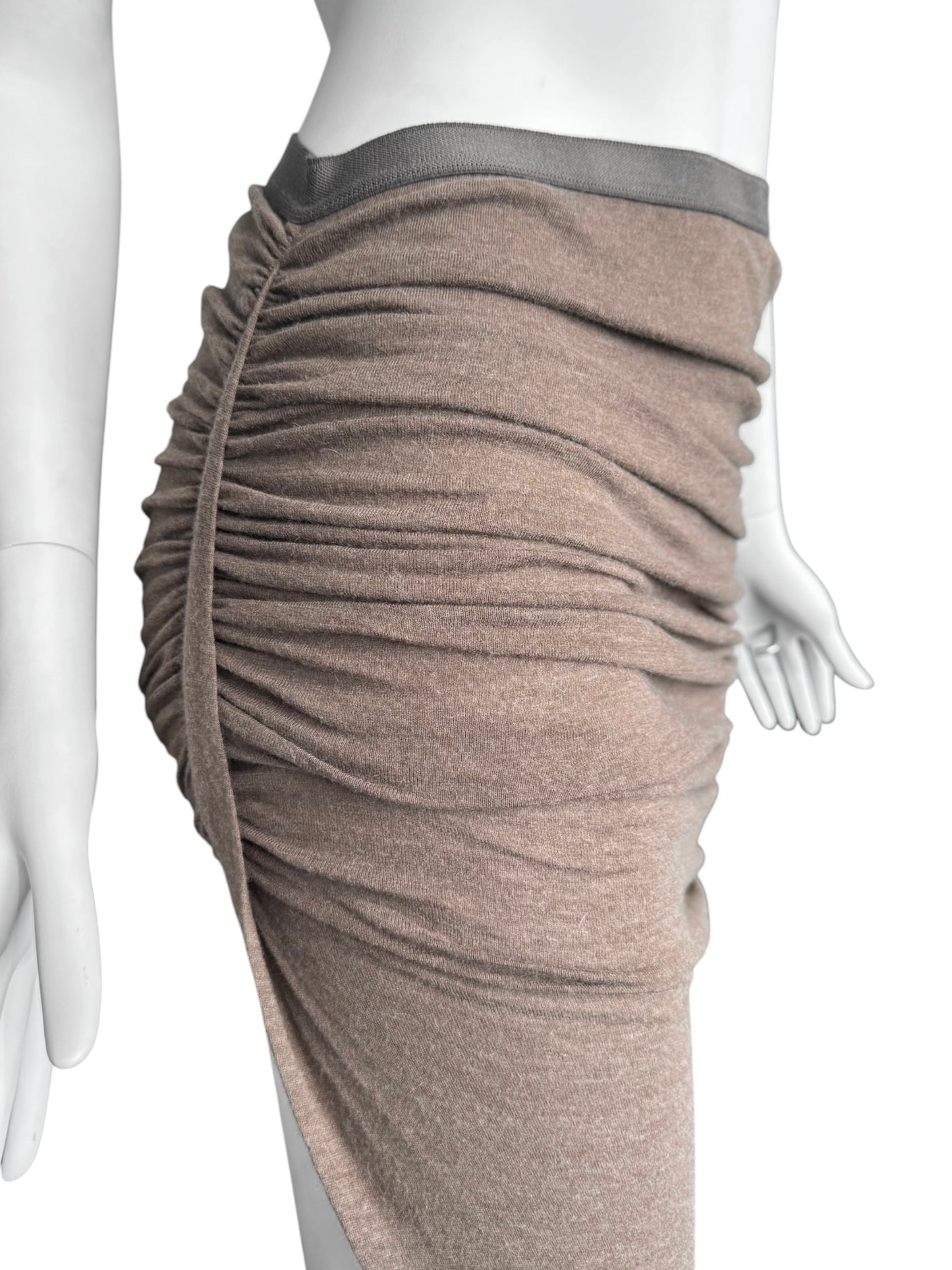 RICK OWENS FW2024 ‘PORTERVILLE’ BROWN ASYMMETRICAL DRAPED MAXI SKIRT