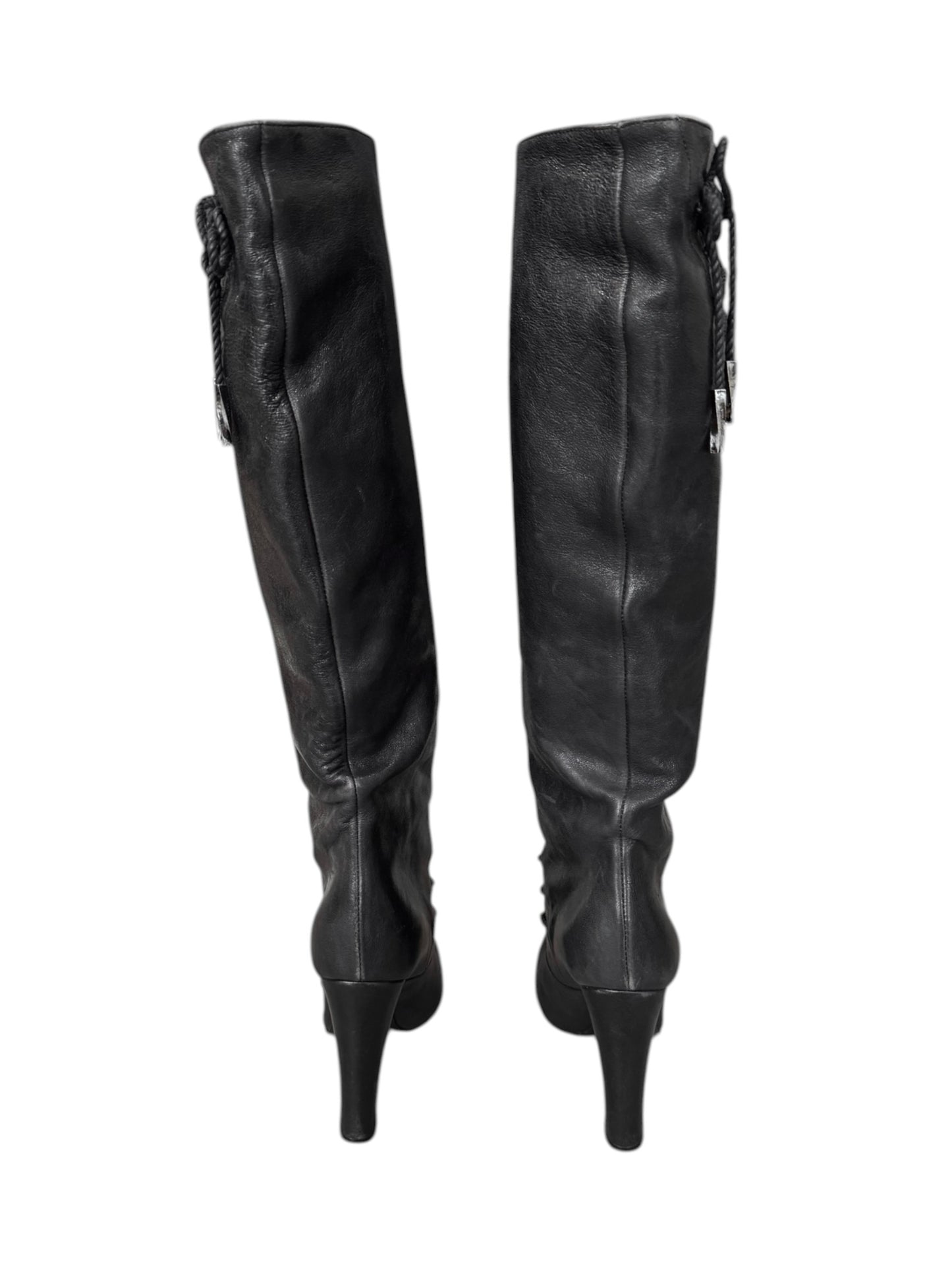 NINA RICCI FW2007 BY OLIVIER THEYSKENS BLACK LEATHER LACE-UP BOOTS