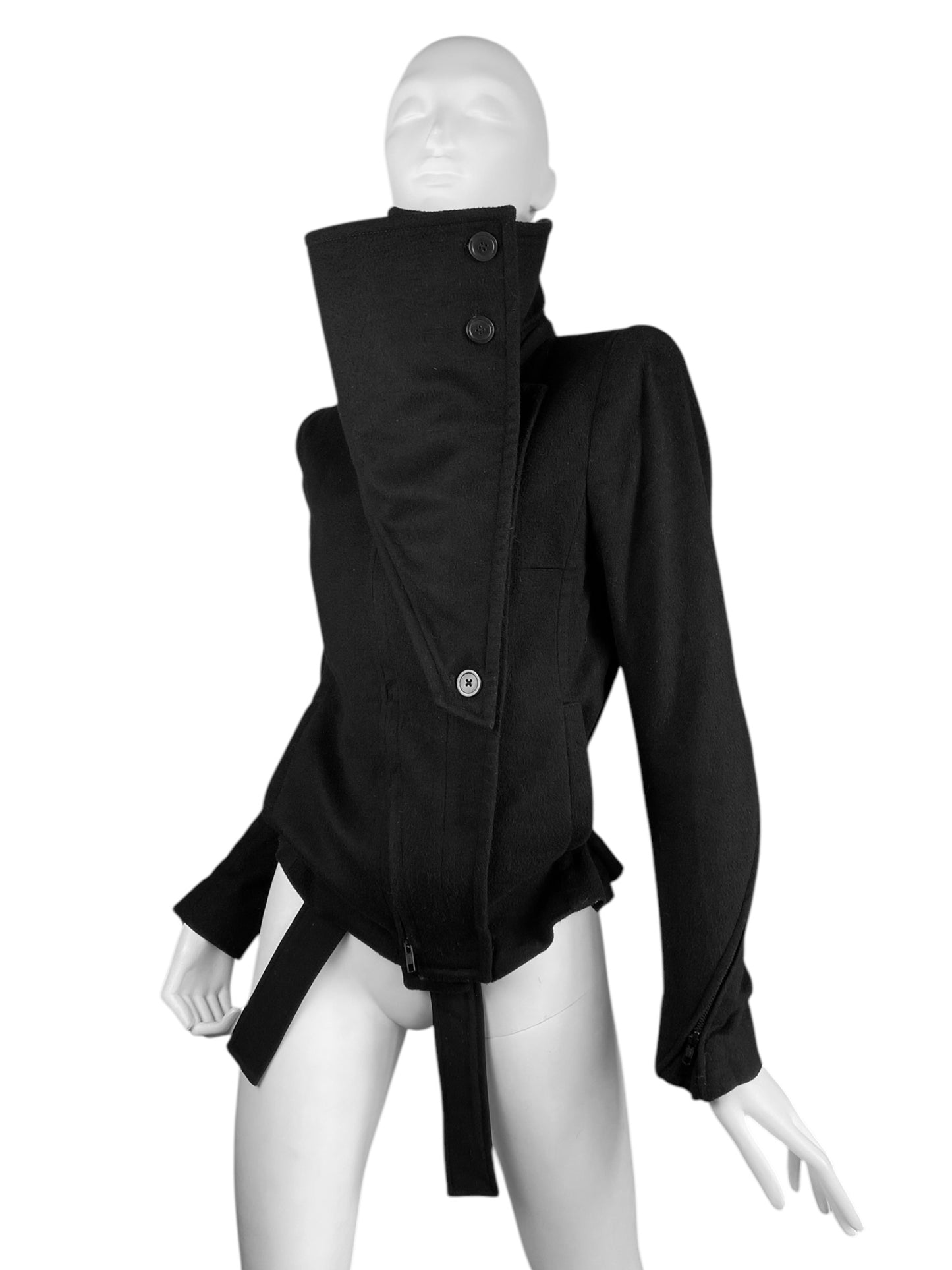 ANN DEMEULEMEESTER FW2012 BLACK WOOL HIGH STRUCTURED COLLAR JACKET