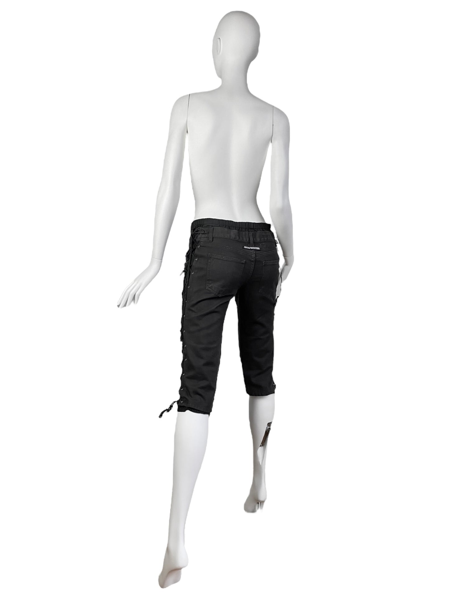 JEAN-PAUL GAULTIER 2000s BLACK LACED UP CAPRI PANTS