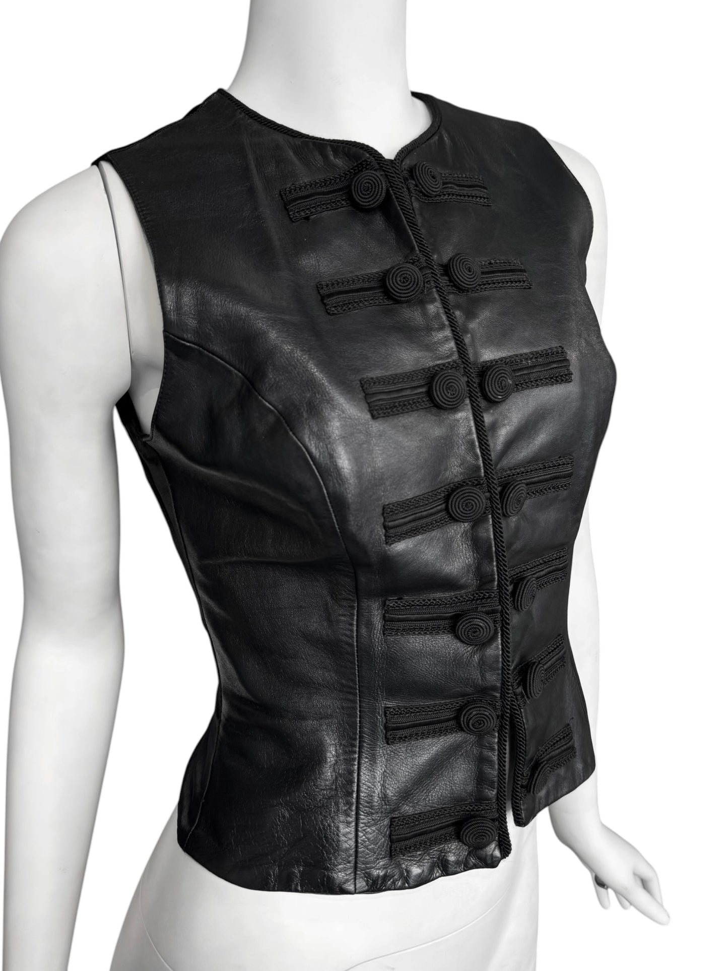 PLEIN SUD FW1993 BLACK LEATHER OFFICER VEST