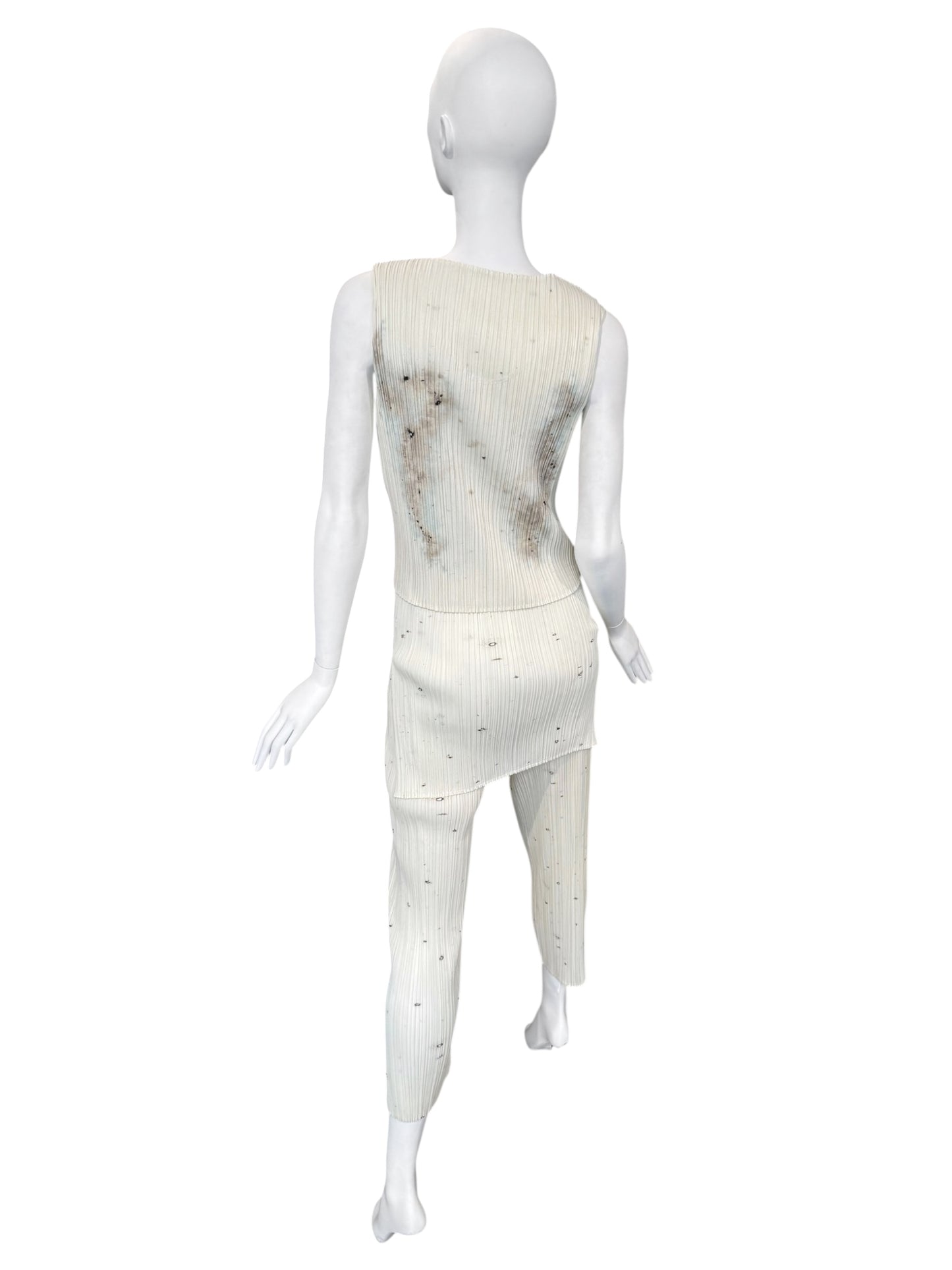 PLEATS PLEASE ISSEY MIYAKE 1998 X CAI GUO-QIANG GUNPOWDER PRINT PLEATED 3P. SET (TOP, PANTS & TUNIC)