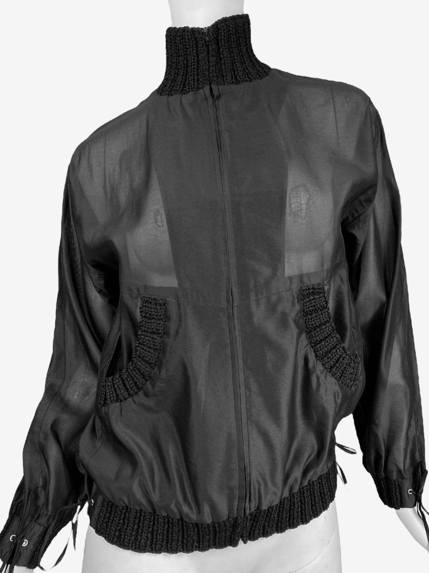 SONIA RYKIEL 2000s BLACK SILK BLEND SHEER BOMBER