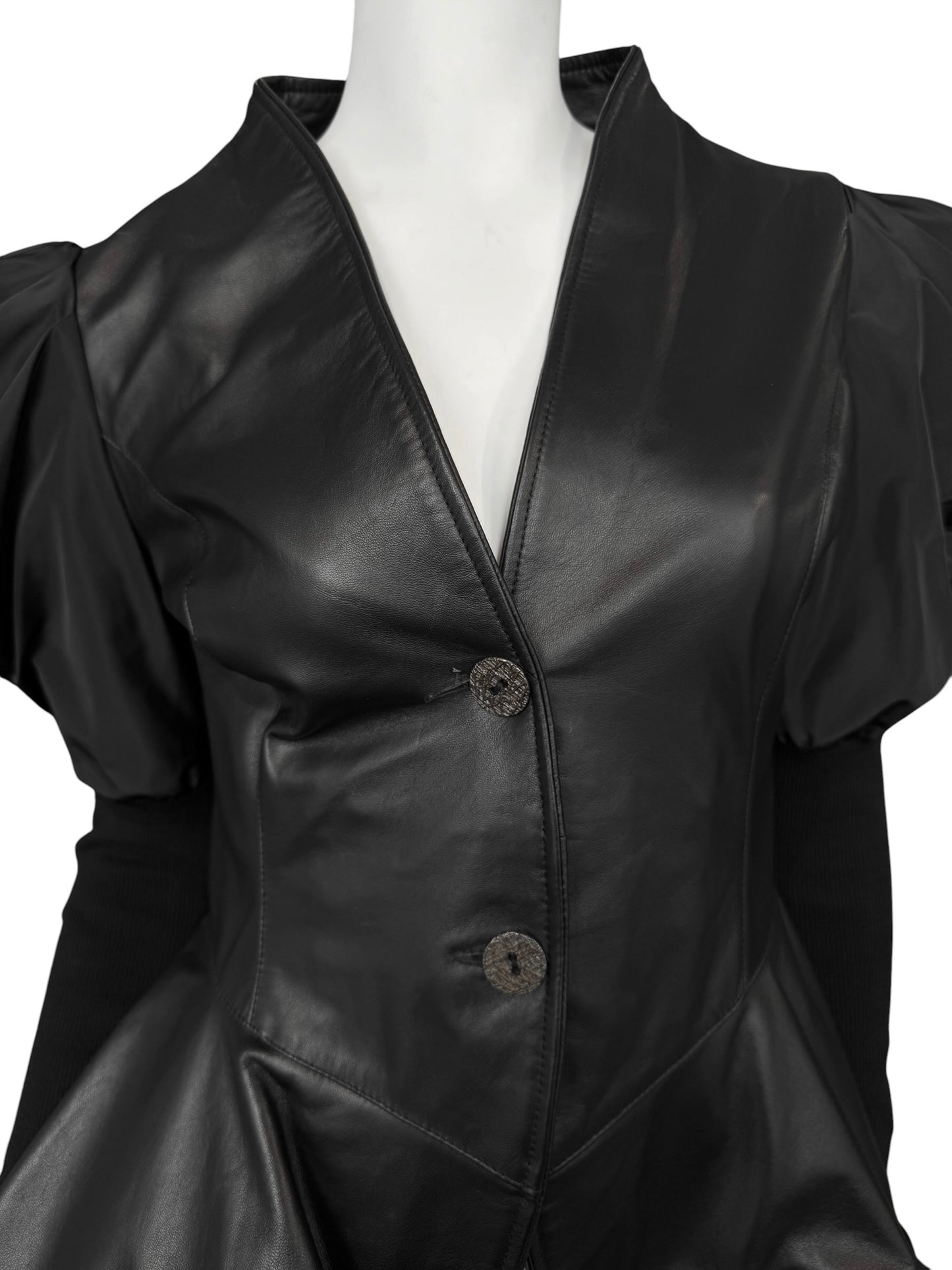 LA HAINE INSIDE US 2020s BLACK LEATHER PUFFY SLEEVES JACKET