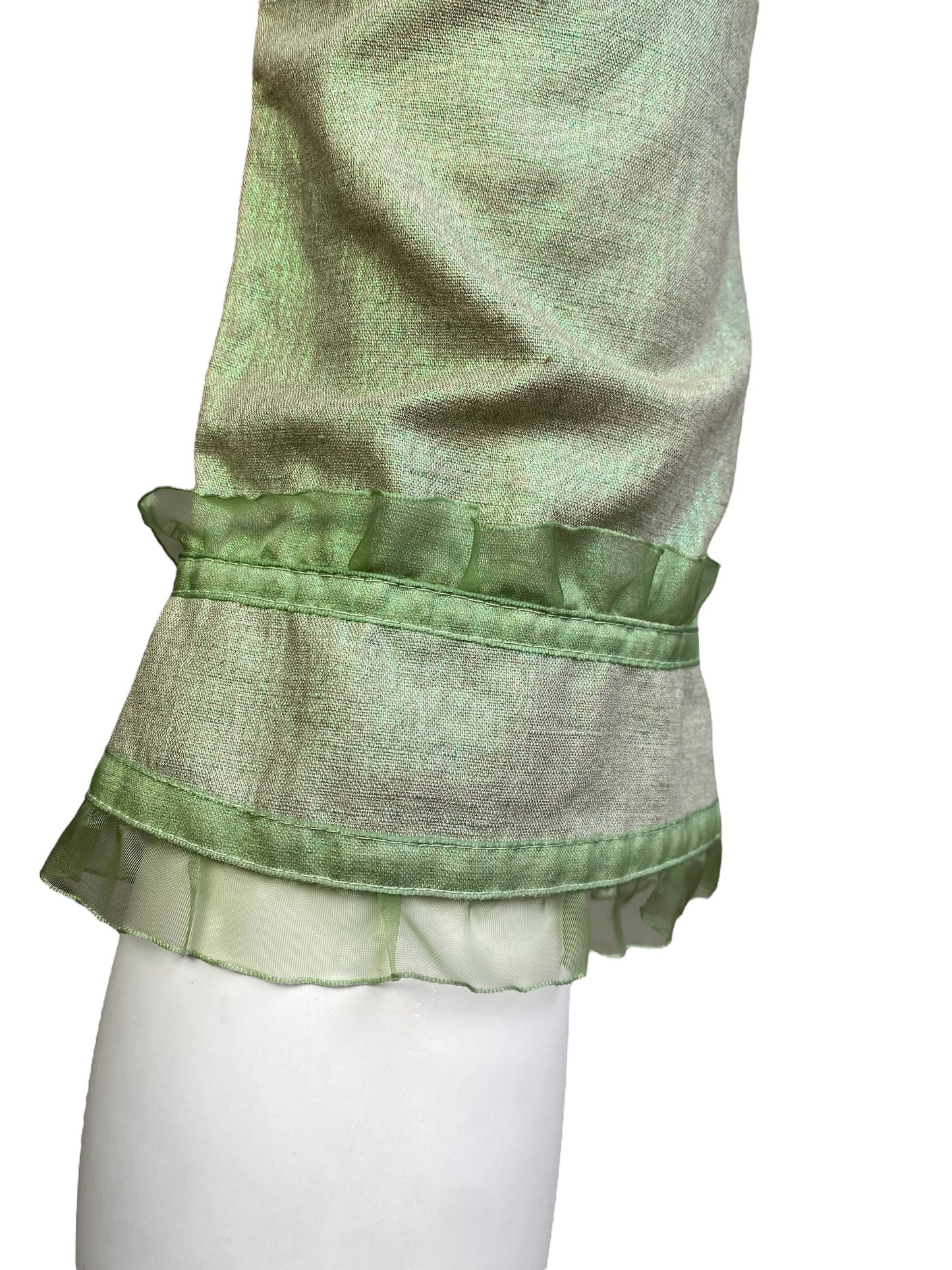 ALEXANDER MCQUEEN C.1995-1996 LIGHT GREEN SHEER RUFFLE TRIM CAPRI PANTS