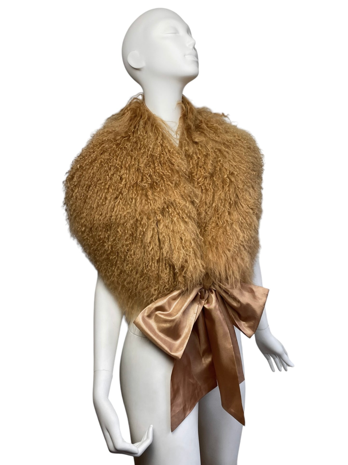 2000s GOLDEN MONGOLIAN LAMB FUR & SATIN BOW COLLAR