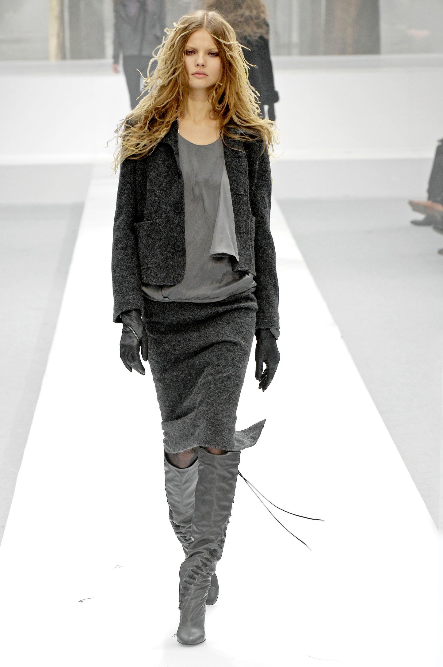 NINA RICCI FW2007 BY OLIVIER THEYSKENS BLACK LEATHER LACE-UP BOOTS