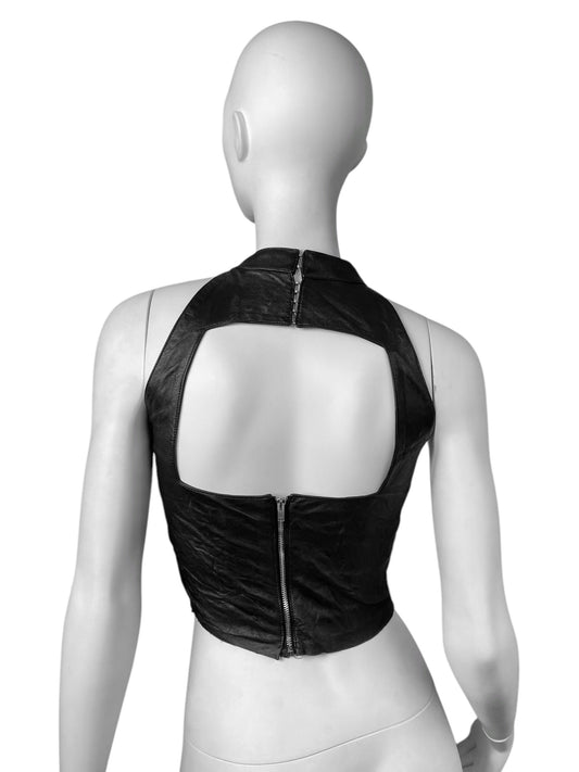 SAINT LAURENT FW2015 BY HEDI SLIMANE BLACK LEATHER OPEN BACK TANK TOP