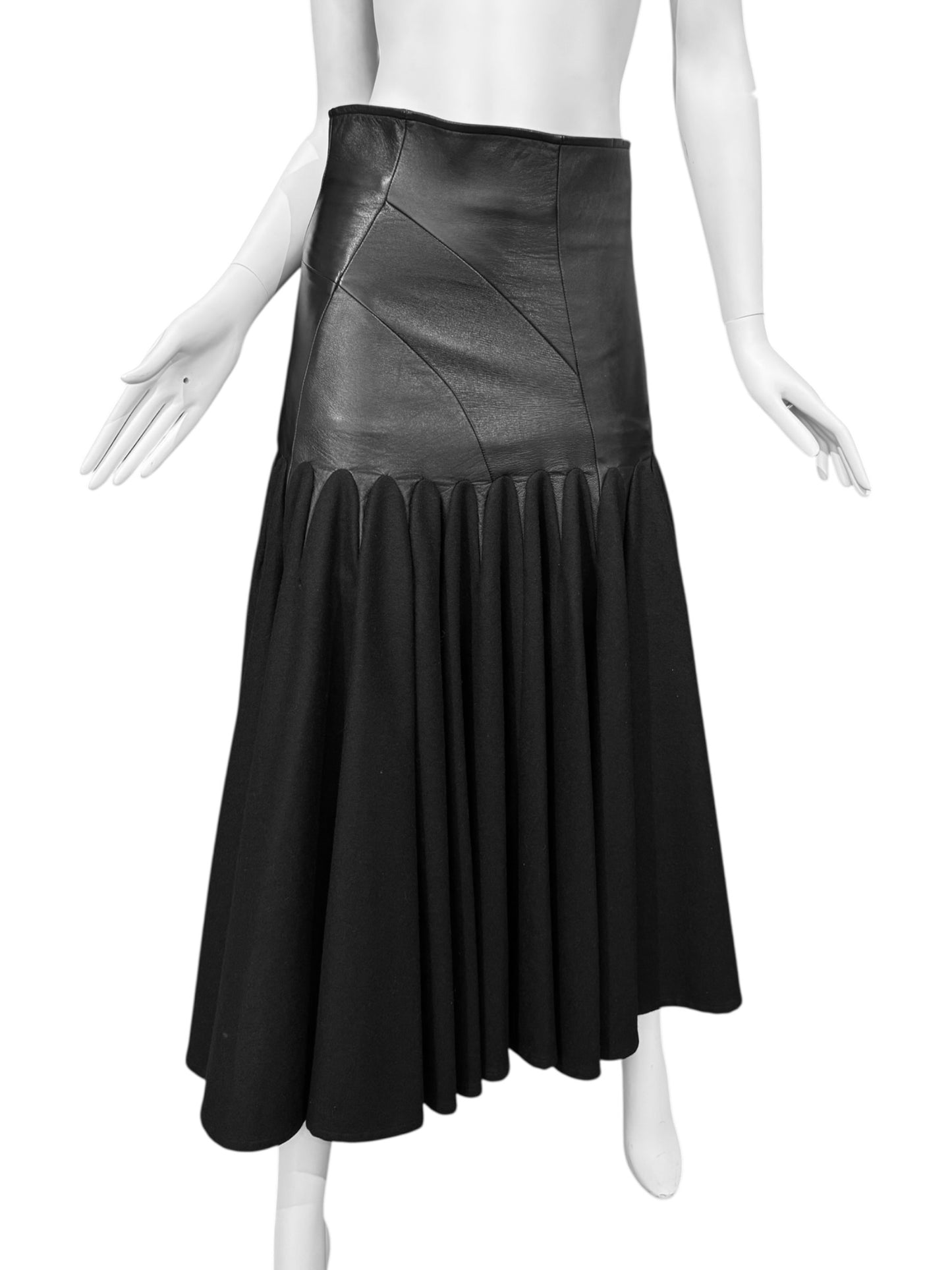YOHJI YAMAMOTO FW2018 BLACK LEATHER & WOOL SKIRT