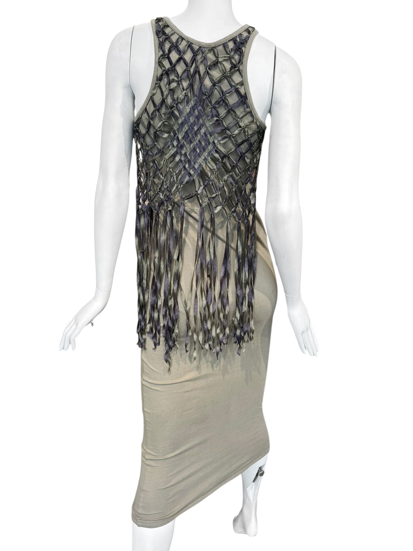 DIOR SS2003 BY JOHN GALLIANO COTTON & SILK KNOTTED FRINGE MAXI DRESS
