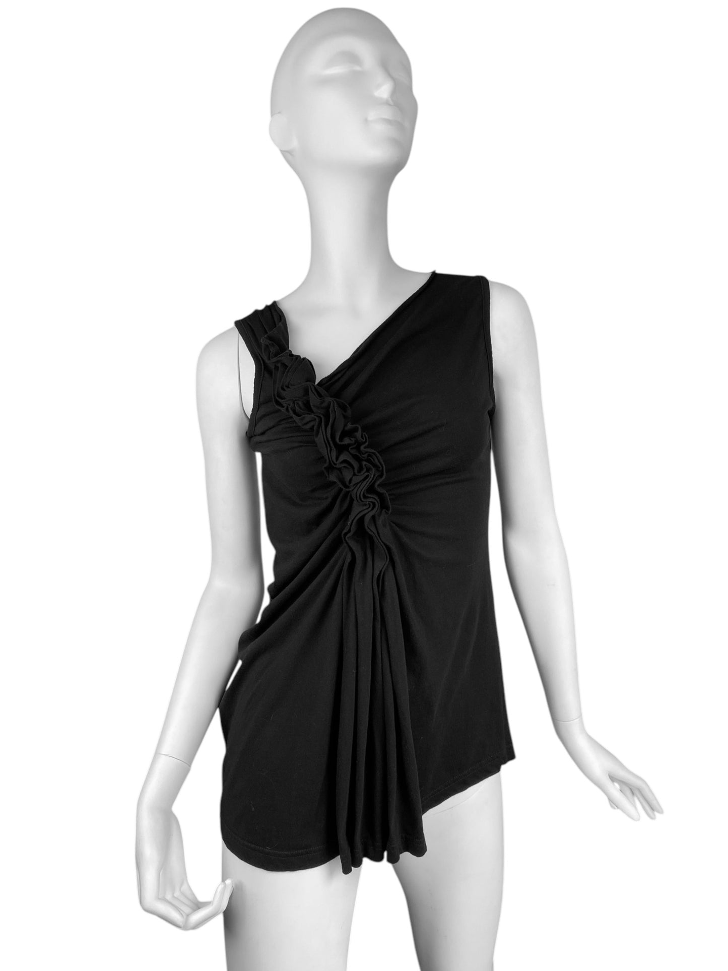 CORA KEMPERMAN 2000s BLACK ASYMMETRICAL DRAPED TANK TOP