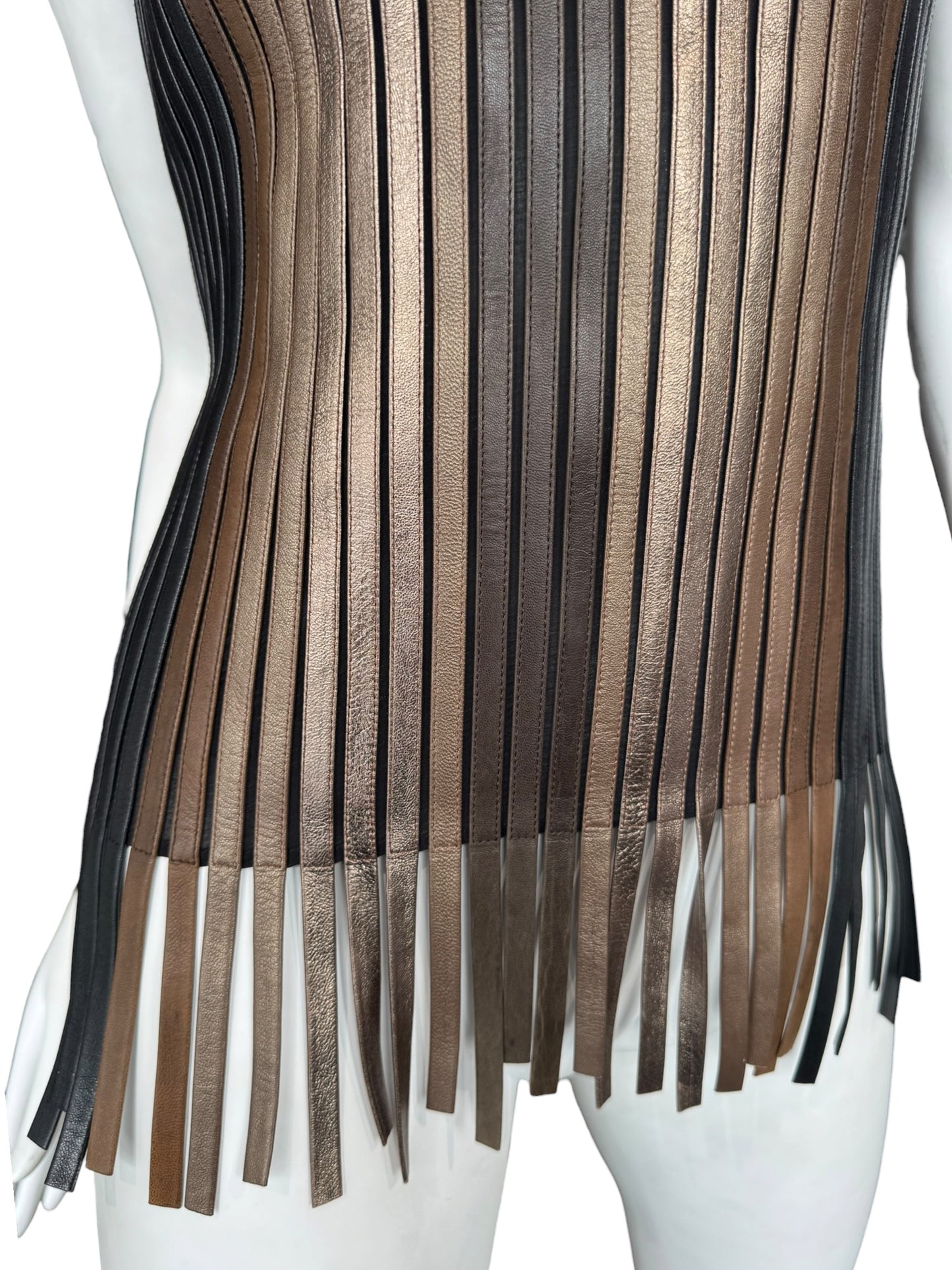 JITROIS 2000s BROWN LEATHER STRIP TANK TOP