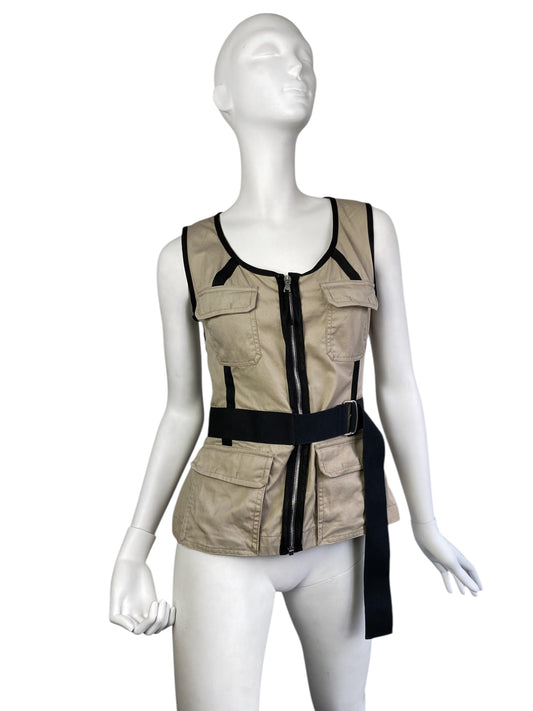 D&G 2000s BEIGE & BLACK BONDAGE SAFARI-STYLE CORSET TOP