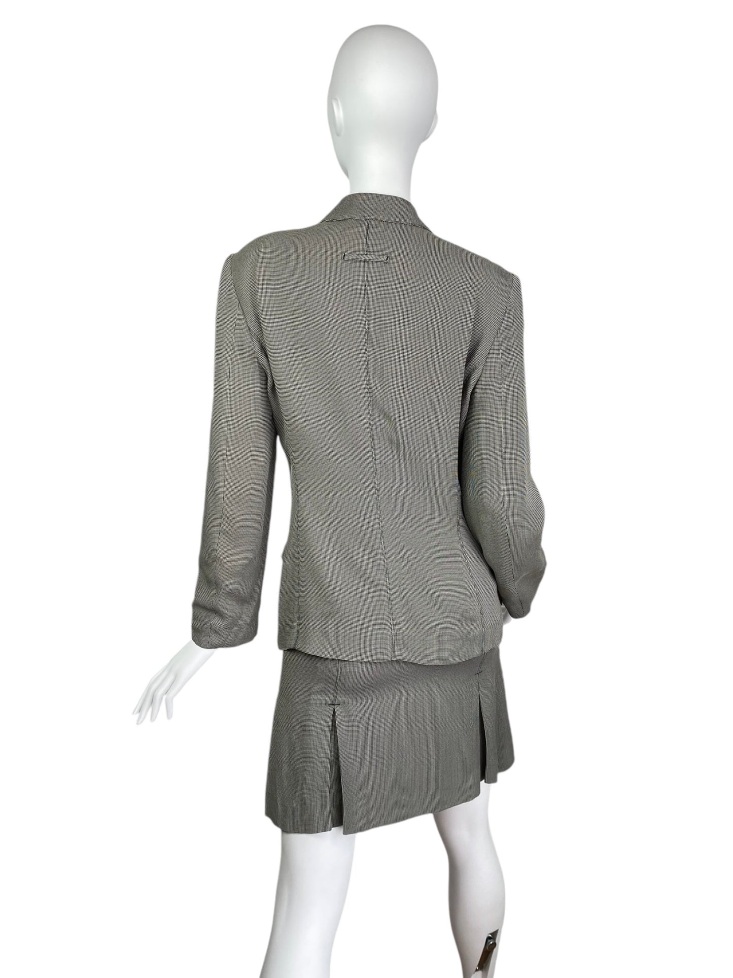 JEAN-PAUL GAULTIER 1980s LIGHT GREEN/GREY CHECKERED UTILITY POCKET SKIRT SUIT (BLAZER & SKIRT)