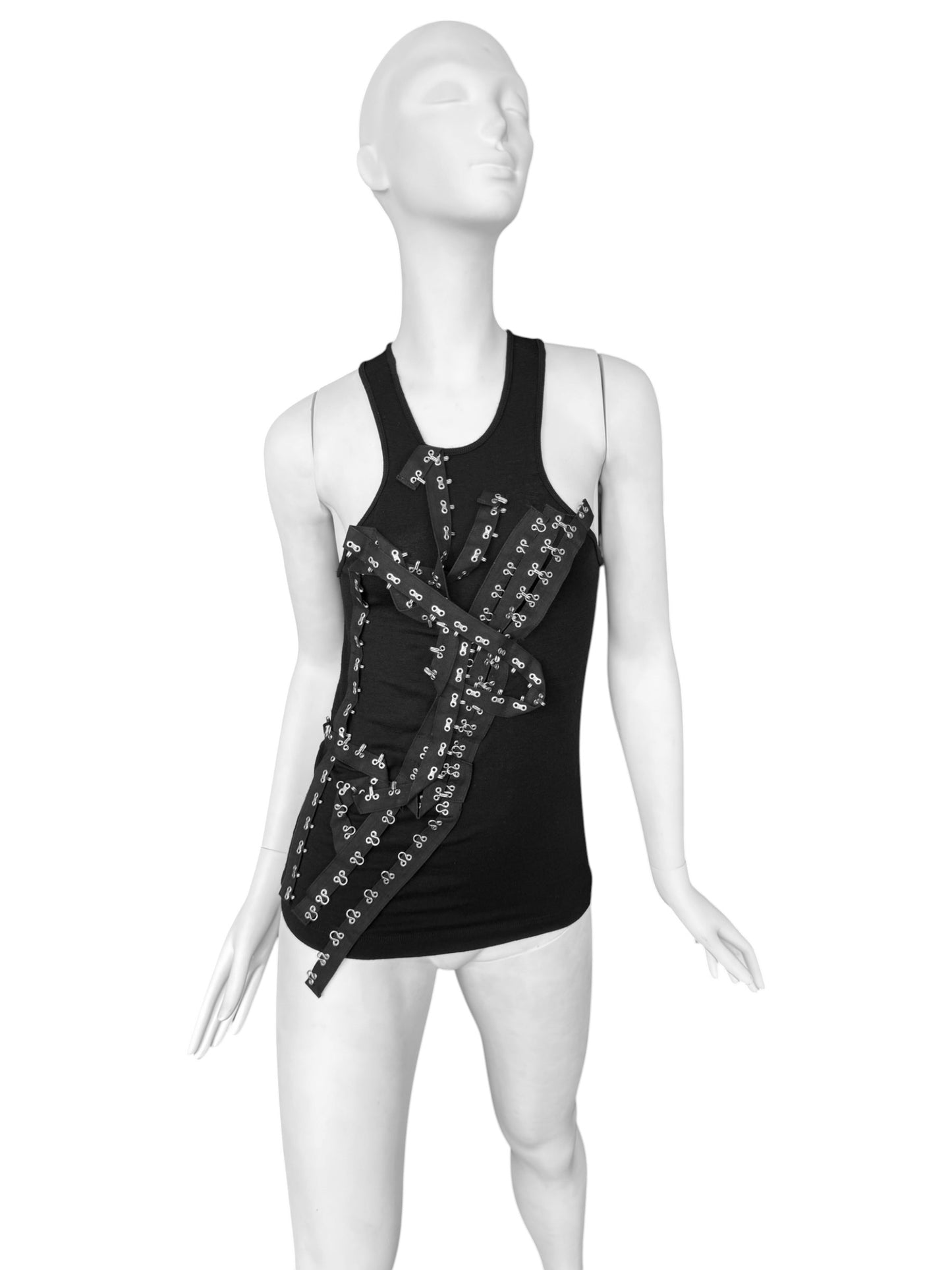 PLEIN SUD JEANS FW2003 BLACK HOOK & EYE STRAP TANK TOP
