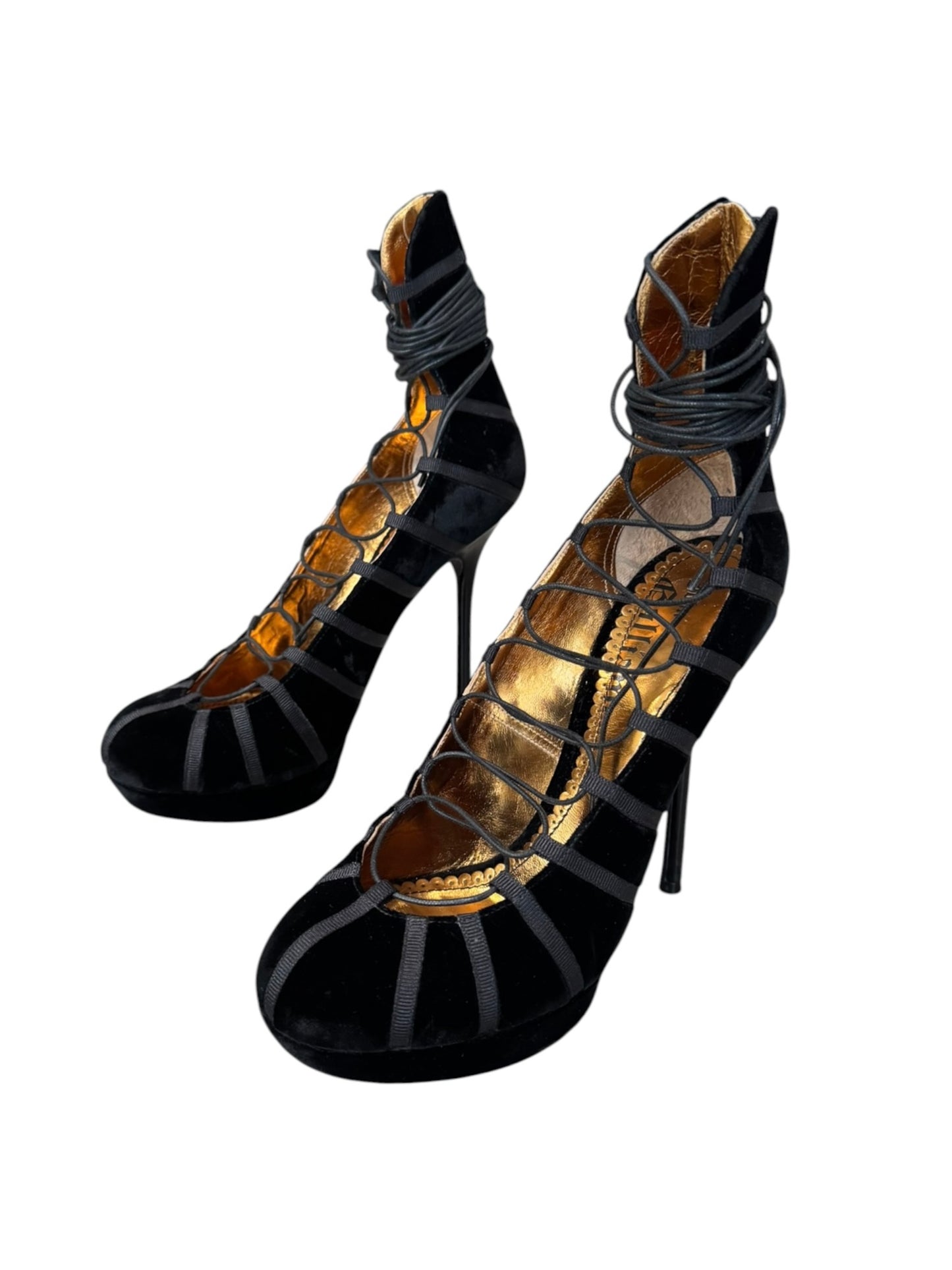 JOHN GALLIANO FW2009 BLACK VELVET LACE-UP HEELS