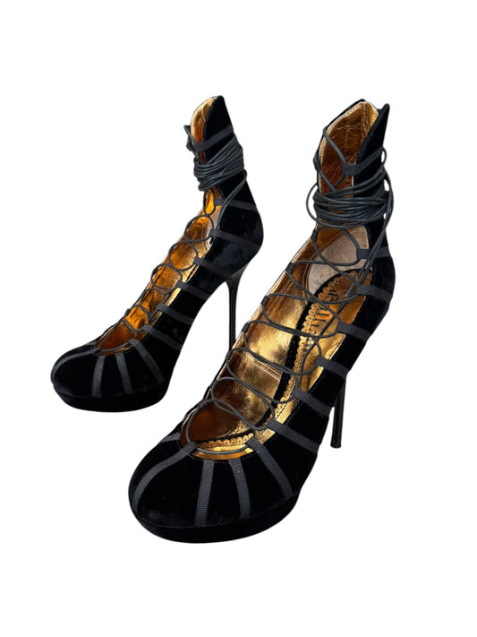 JOHN GALLIANO FW2009 BLACK VELVET LACE-UP HEELS