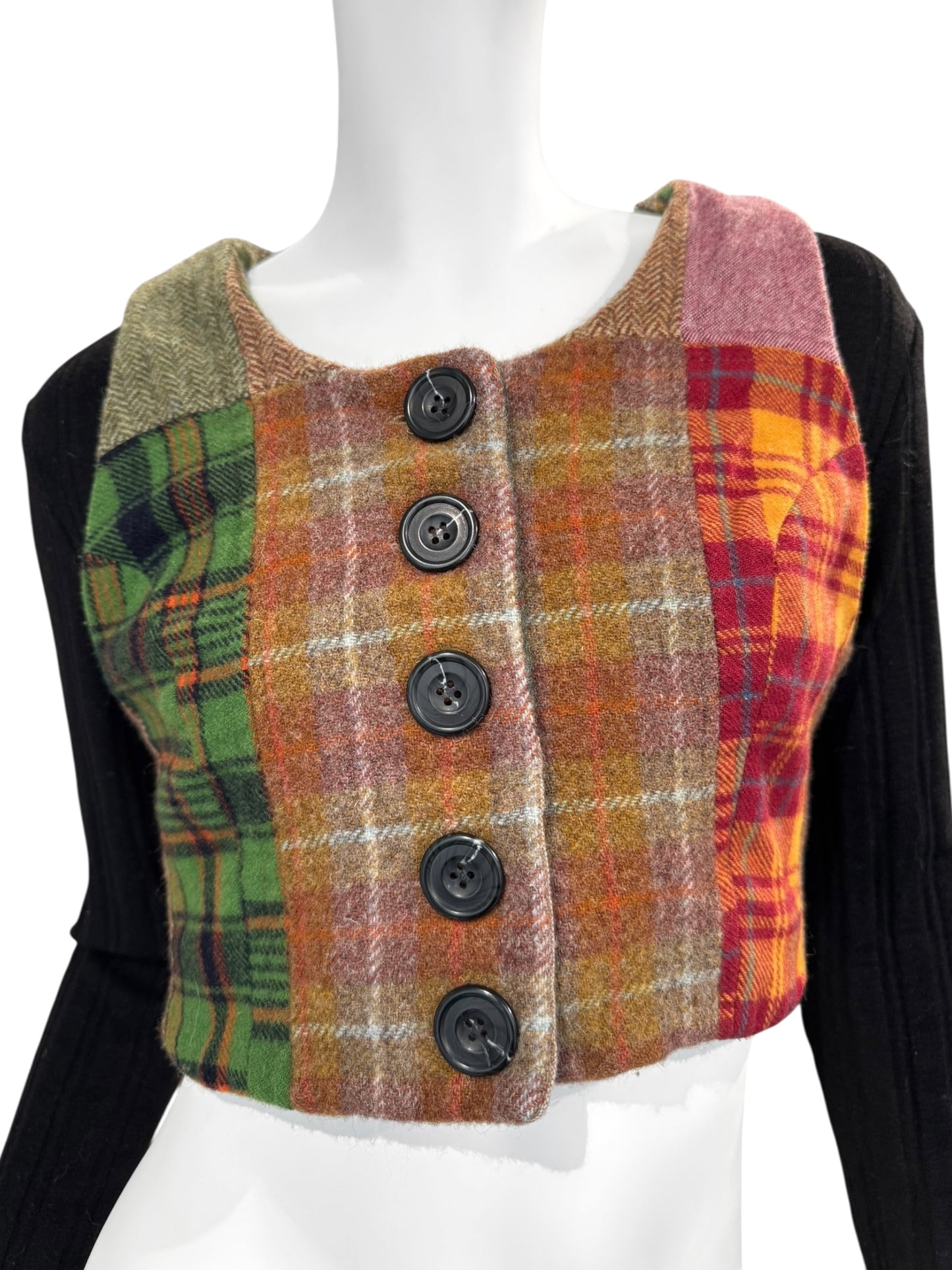 D&G 1990s COLORFUL TARTAN CROP CARDIGAN