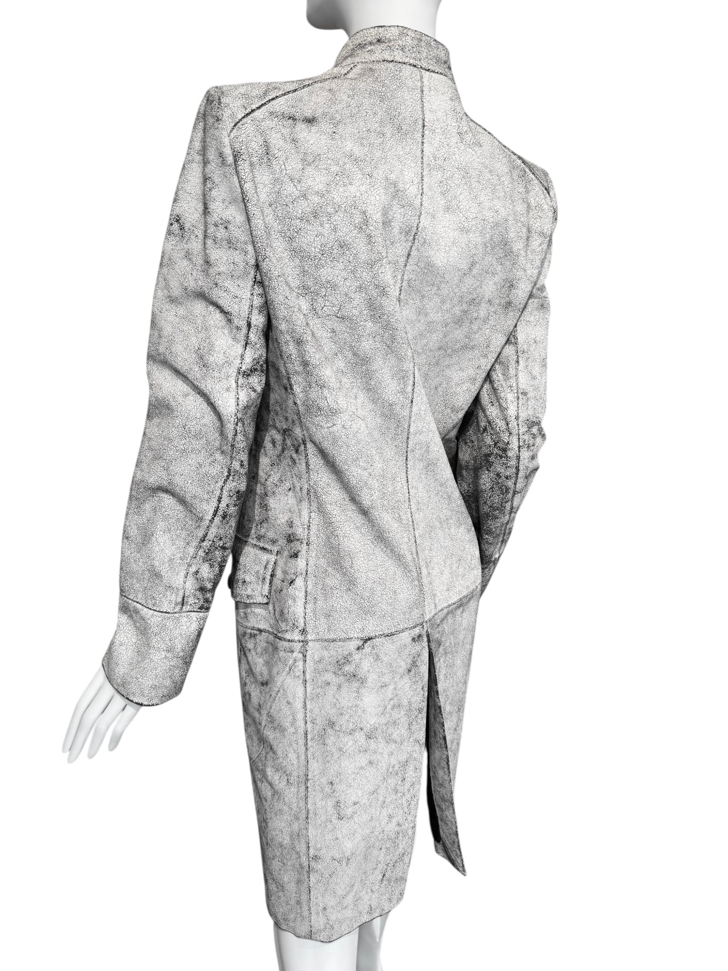 ANN DEMEULEMEESTER SS2002 WHITE CRACKED LEATHER COAT