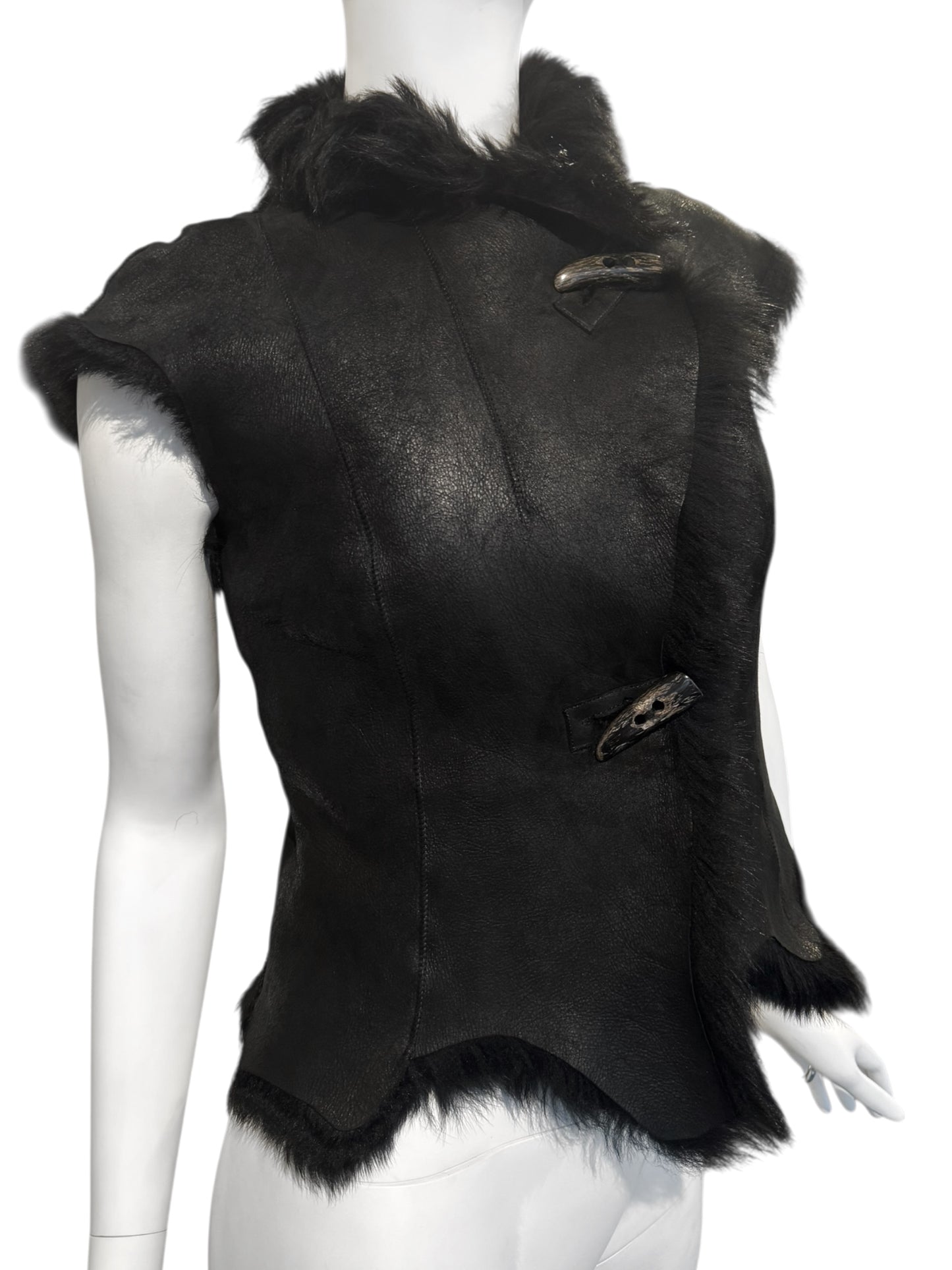 PLEIN SUD JEANS FW2002 BLACK FUR VEST