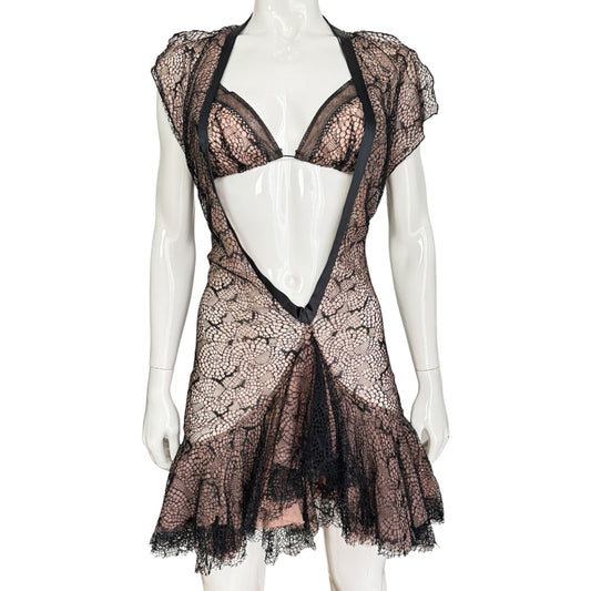 FAYÇAL AMOR SS2003 TULLE & LACE LARGE NECKLINE MINI DRESS (+ MATCHING BRA)