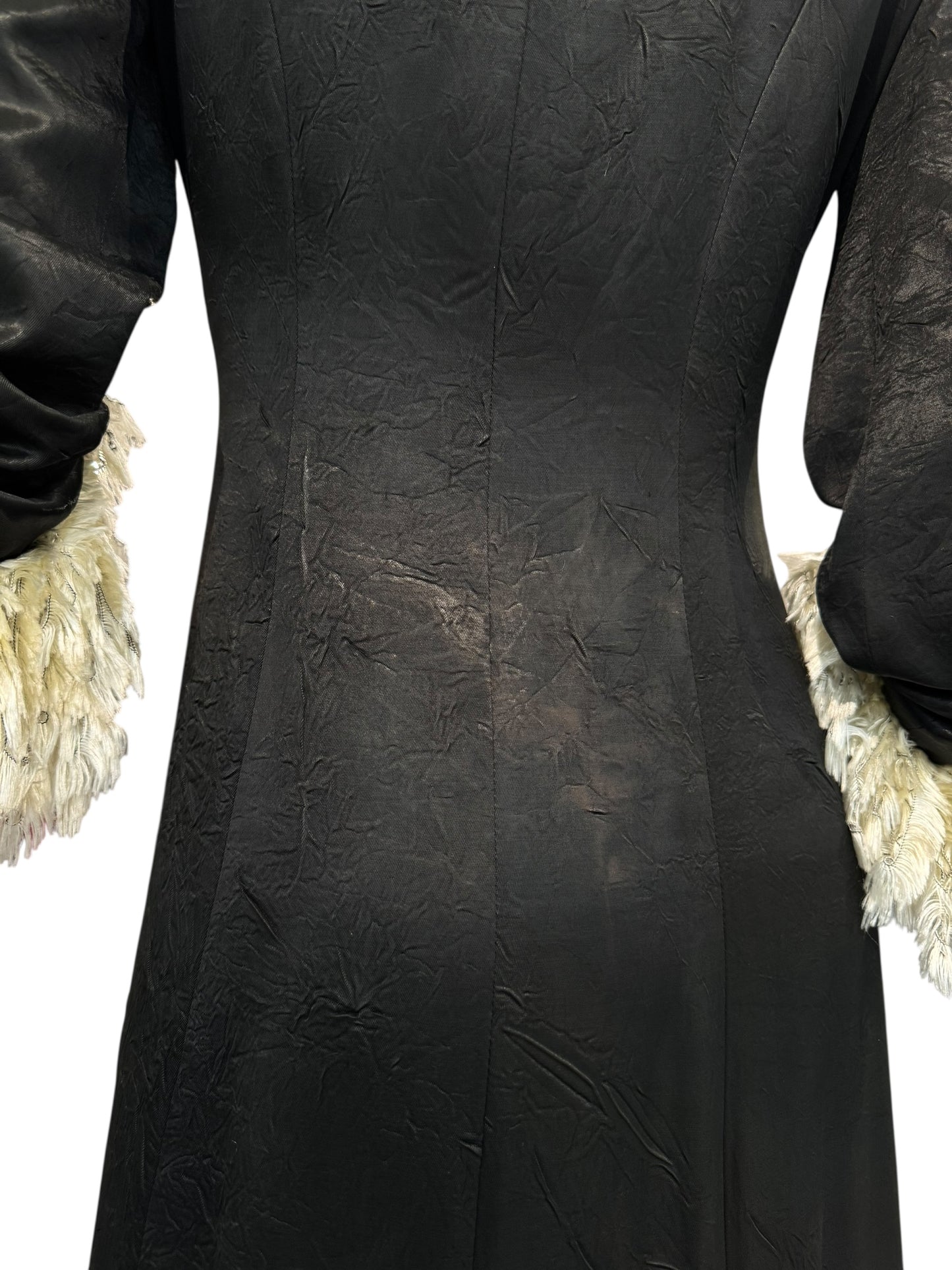 FAYÇAL AMOR FW1994 DARK GREEN FEATHERS COLLAR MAXI DRESS/COAT