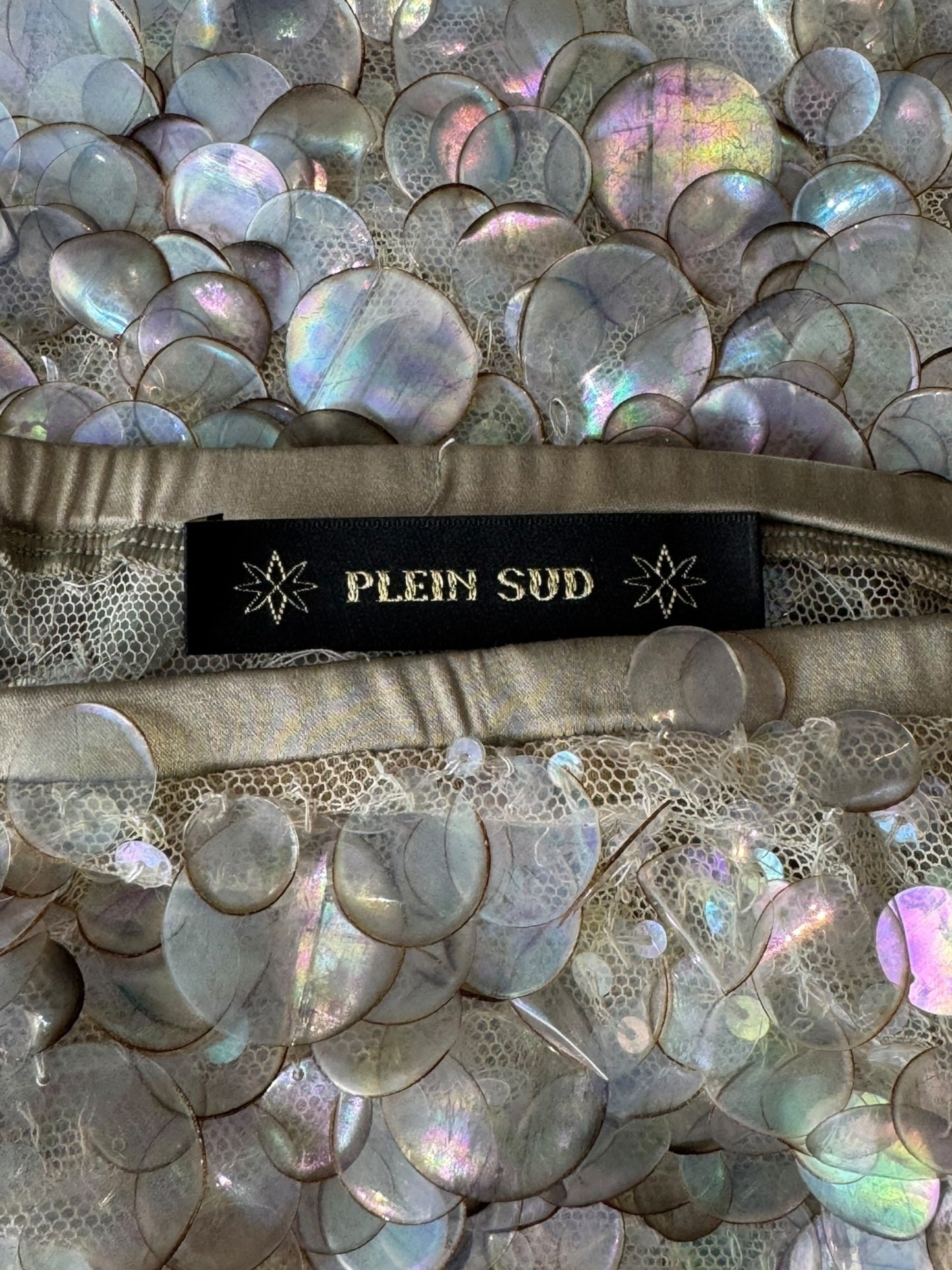 PLEIN SUD SS2004 MOTHER PEARL SEQUINS MINI SKIRT