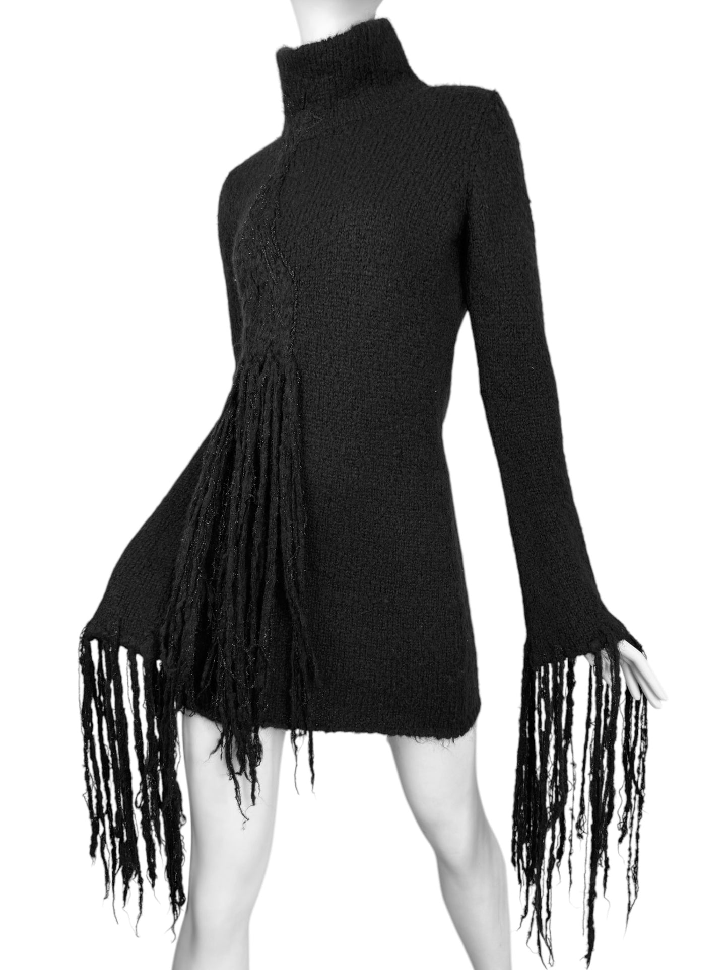 COSTUME NATIONAL FW2002 BLACK KNITTED FRINGED MINI DRESS