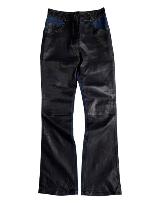 JITROIS 2010s BLACK LEATHER BLUE DENIM PANTS